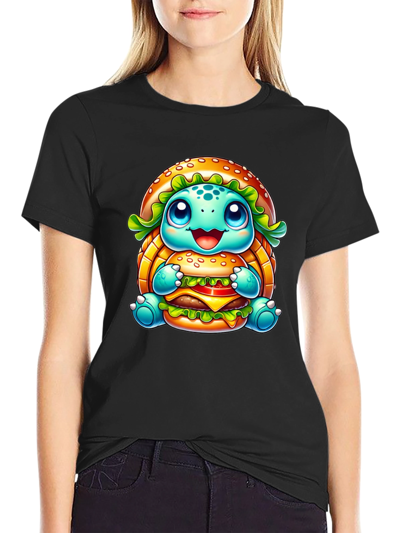 Black Turtle Burger Graphic Black T-Shirt view 2