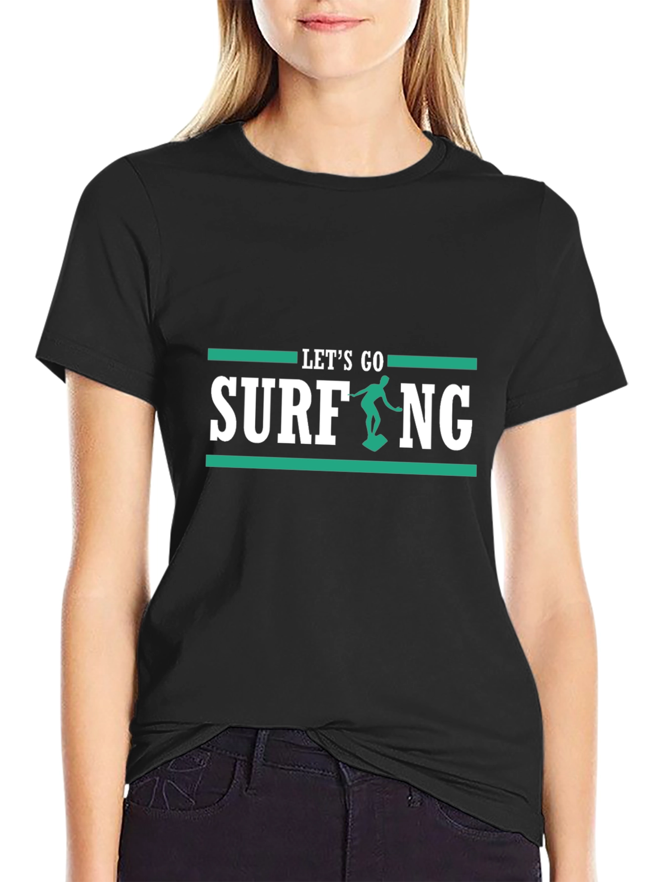 Black Let's Go Surfing Black T-Shirt view 2
