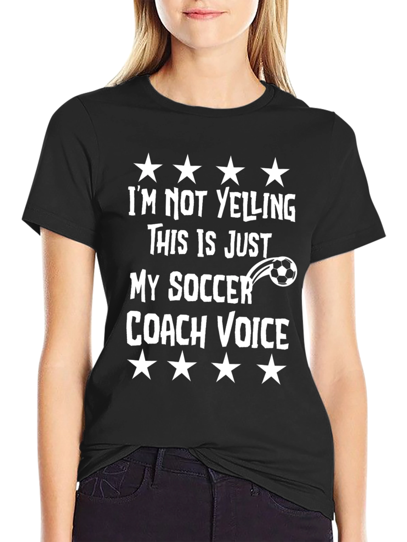 Black Funny Soccer Coach T-Shirt - I'm Not Yelling view 2