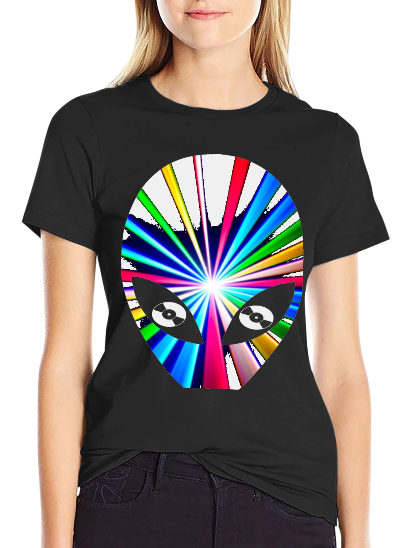 Black Retro Alien Graphic T-Shirt - Black Cotton Tee view 2