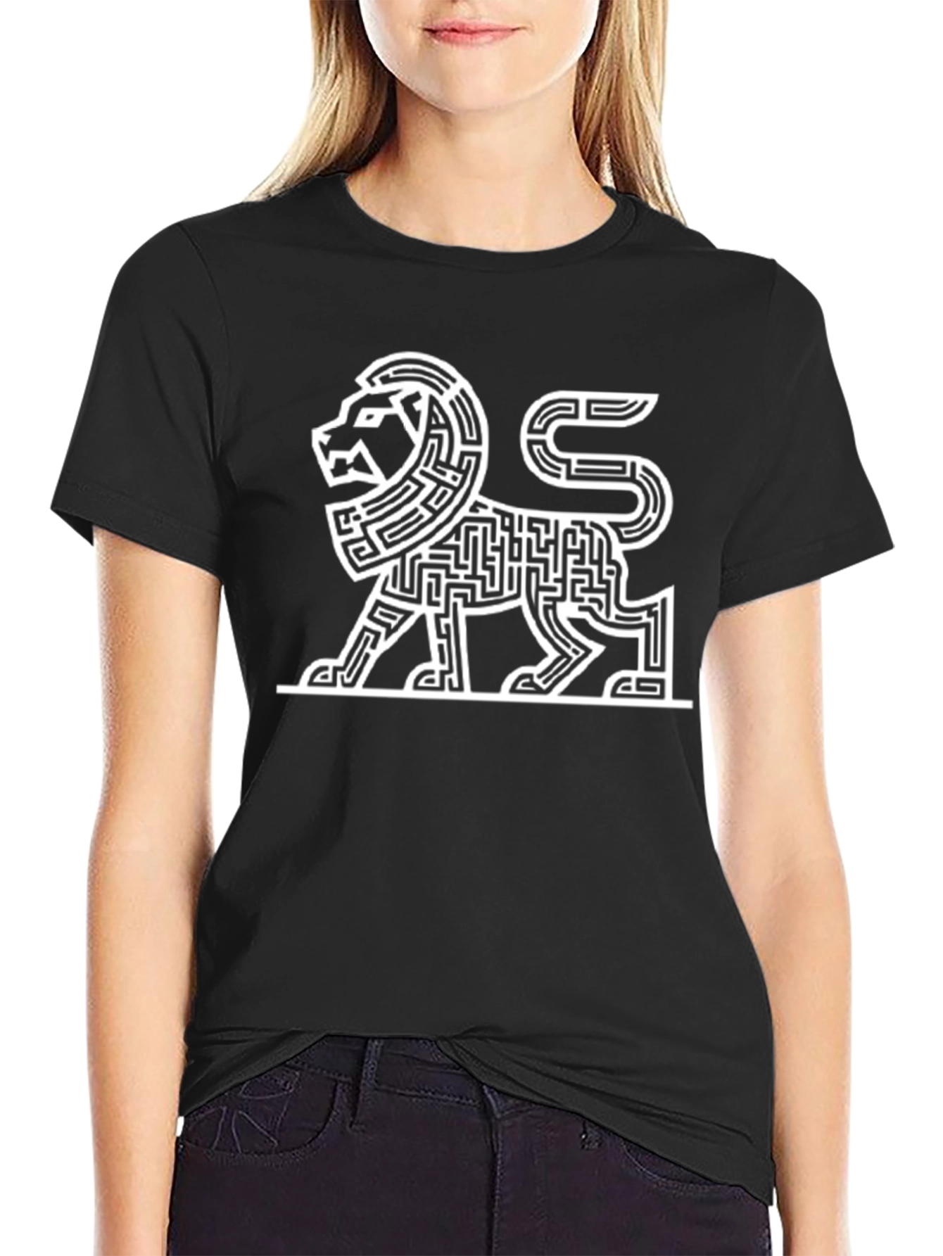 Black Maze Lion Graphic Tee - Modern Art Shirt view 2