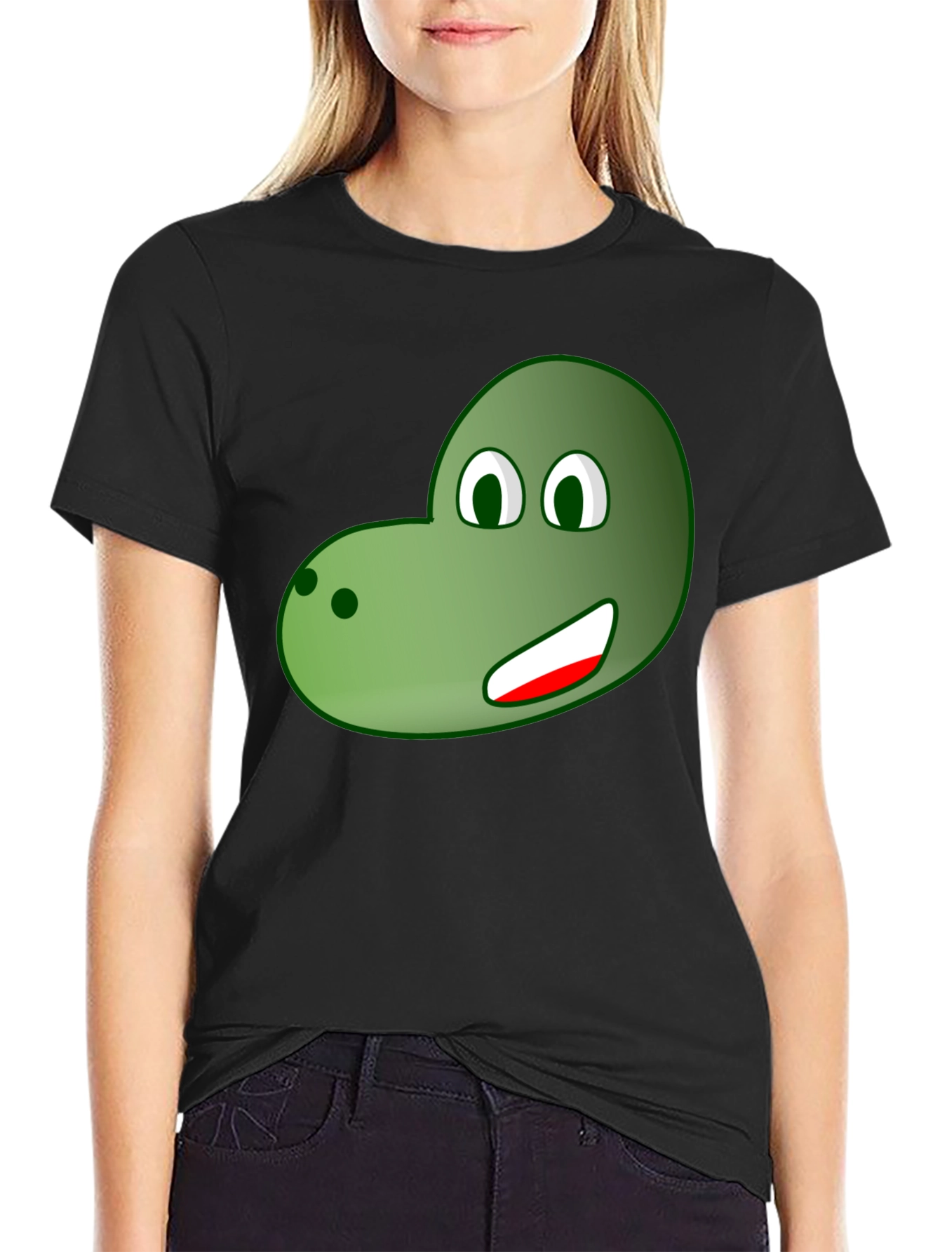 Black Cartoon Dinosaur Face Graphic Tee view 2