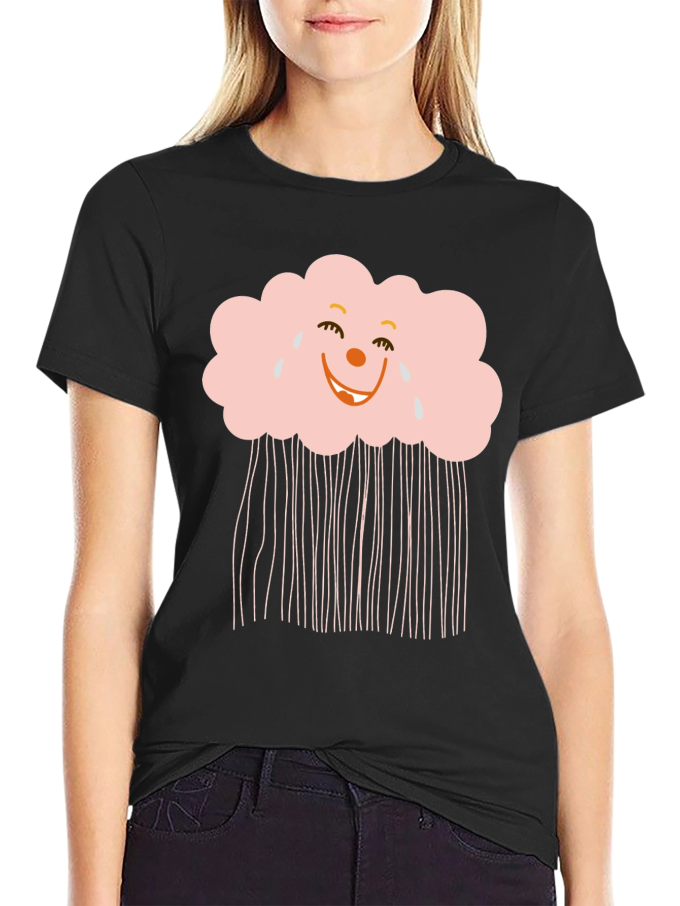 Black Funny Cloud T-Shirt - Black Cotton Tee view 2