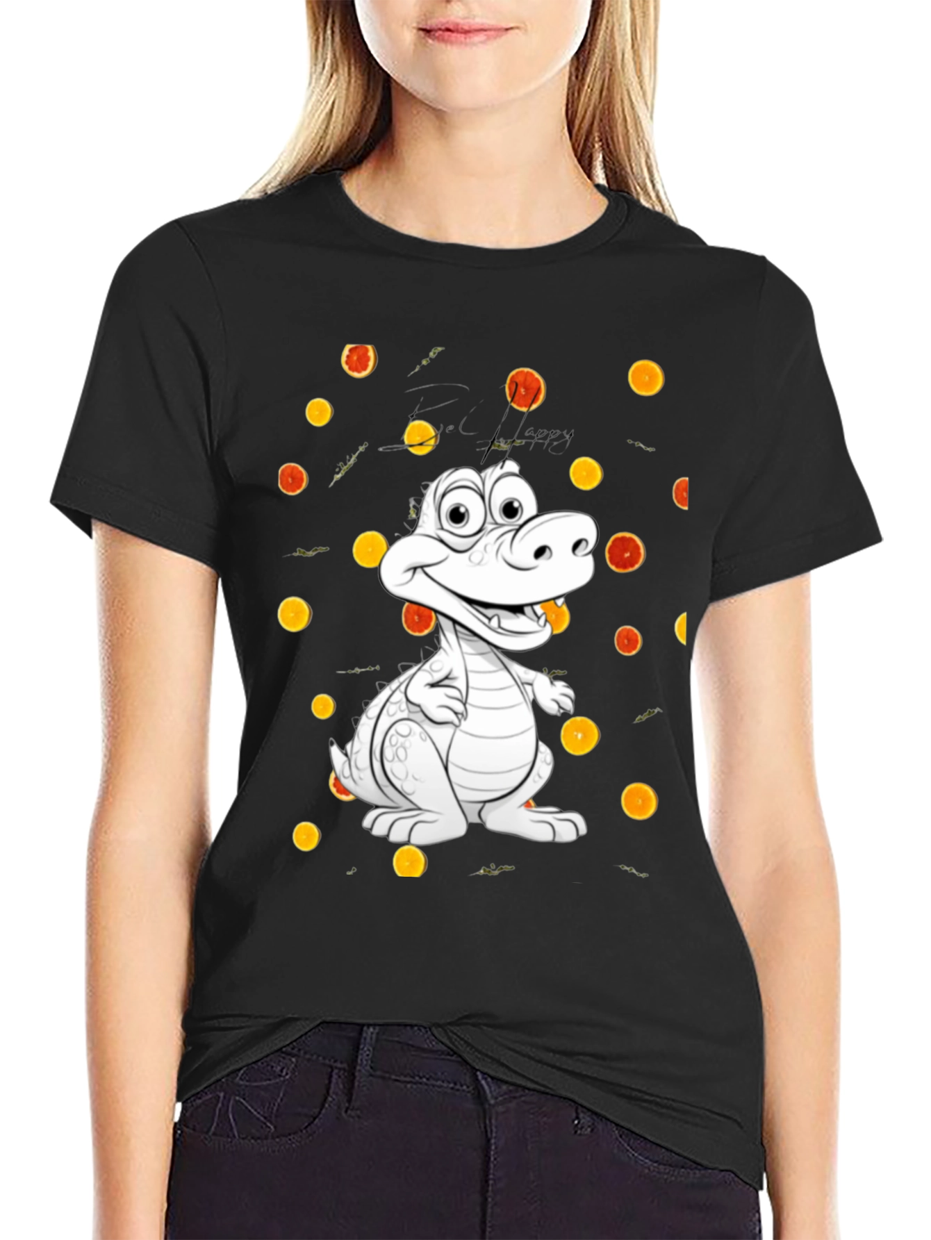 Black Cartoon Alligator Graphic Black T-Shirt view 2
