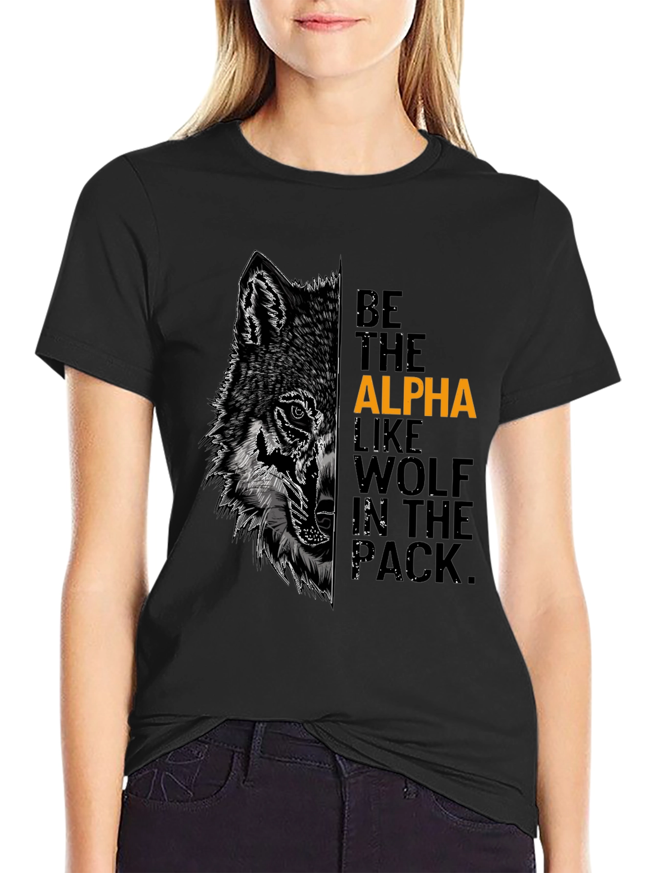 Black Alpha Wolf Graphic Tee - Be the Leader view 2