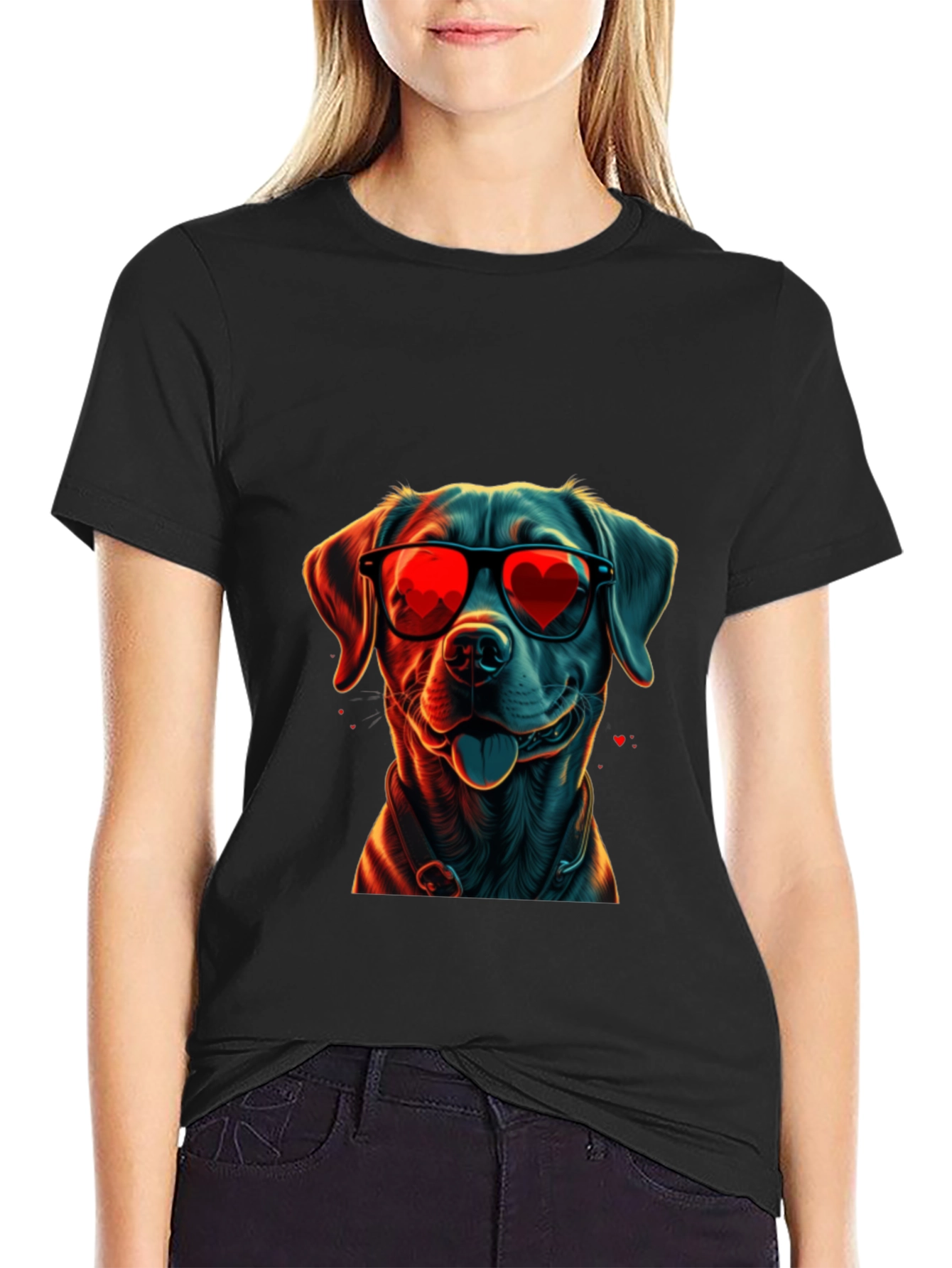 Black Dog with Heart Sunglasses Graphic Tee view 2