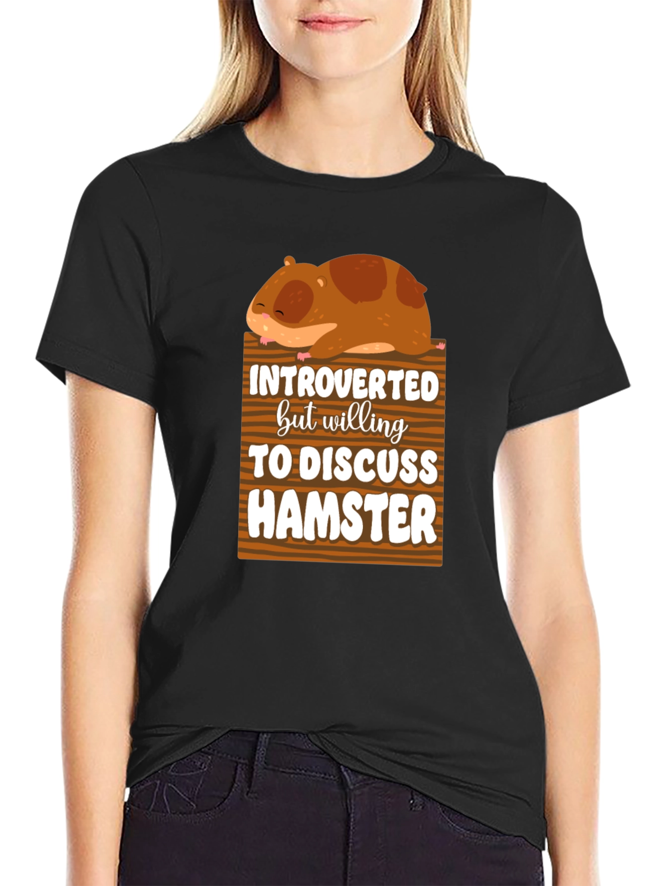 Black Introverted Hamster Graphic T-Shirt view 2