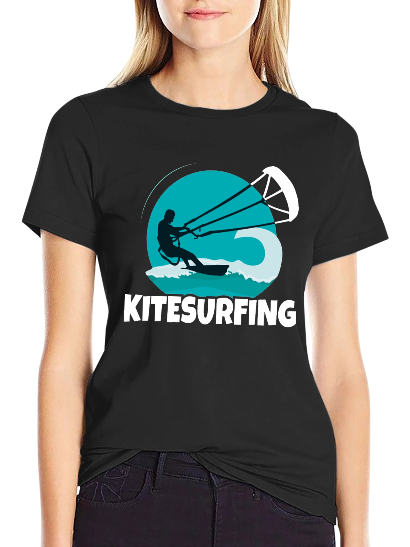 Black Kitesurfing T-Shirt: Black Graphic Tee view 2