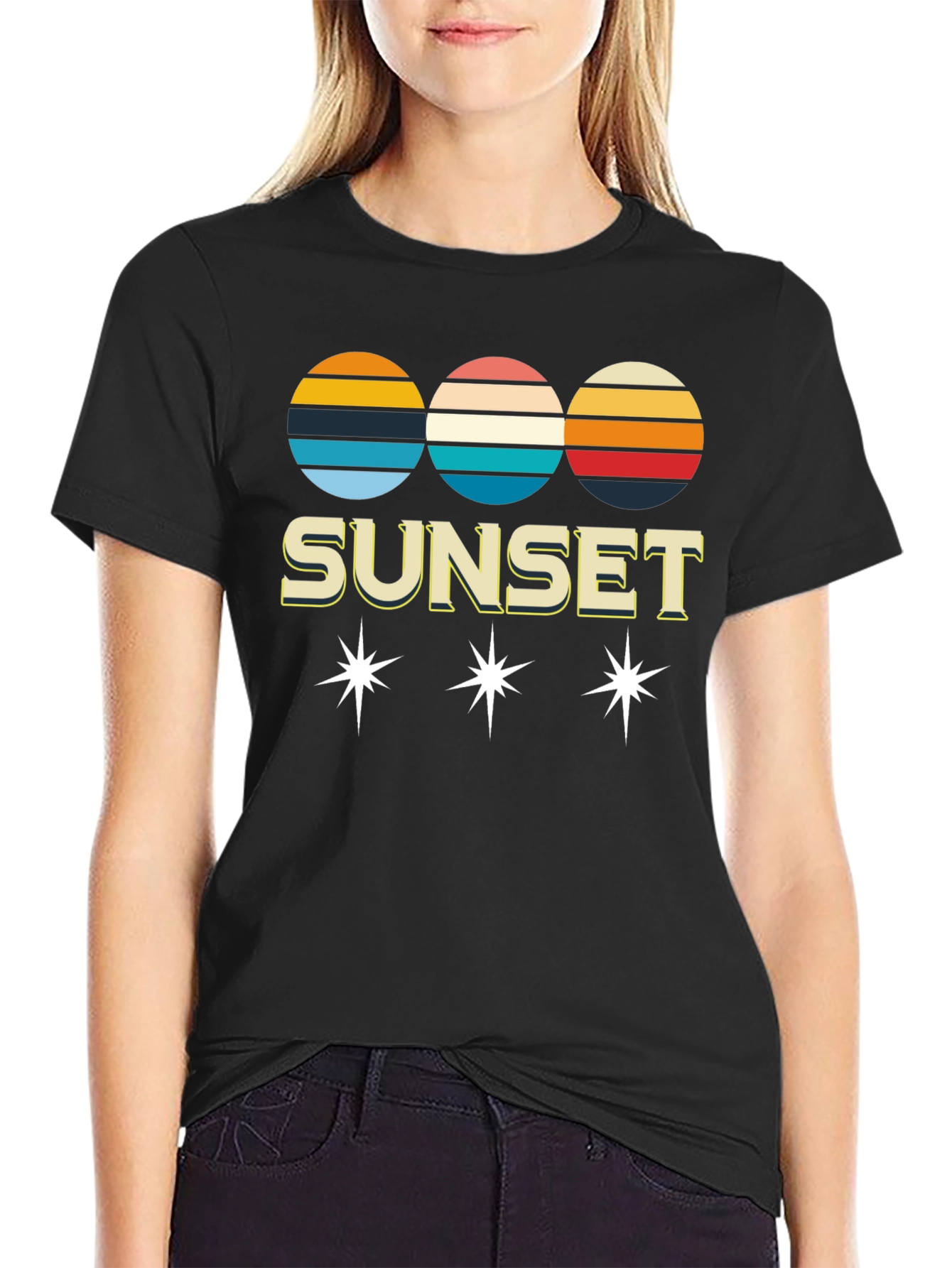 Black Retro Sunset Graphic Tee - Classic Style view 2