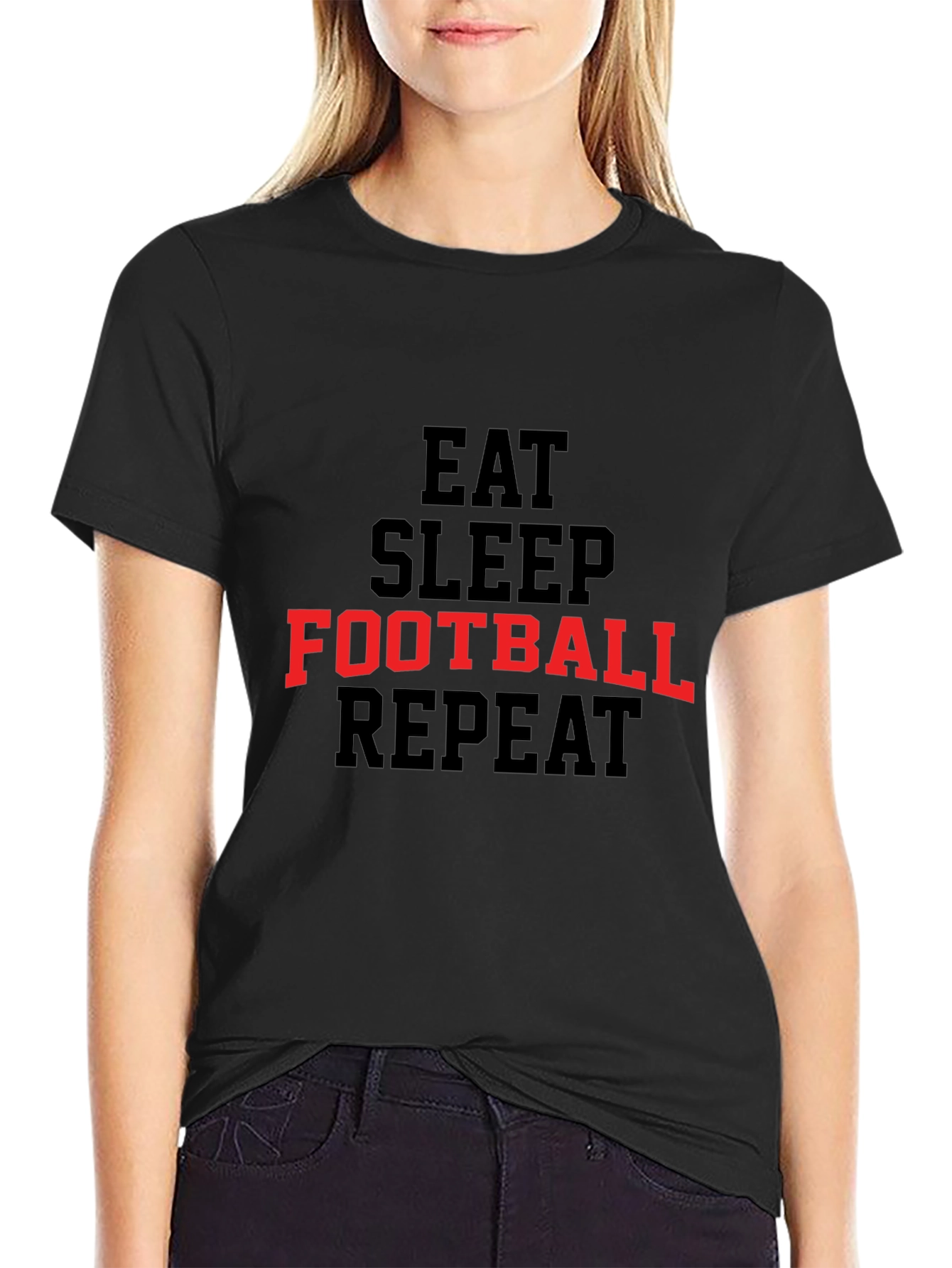 Black Eat Sleep Football Repeat Graphic Tee view 2