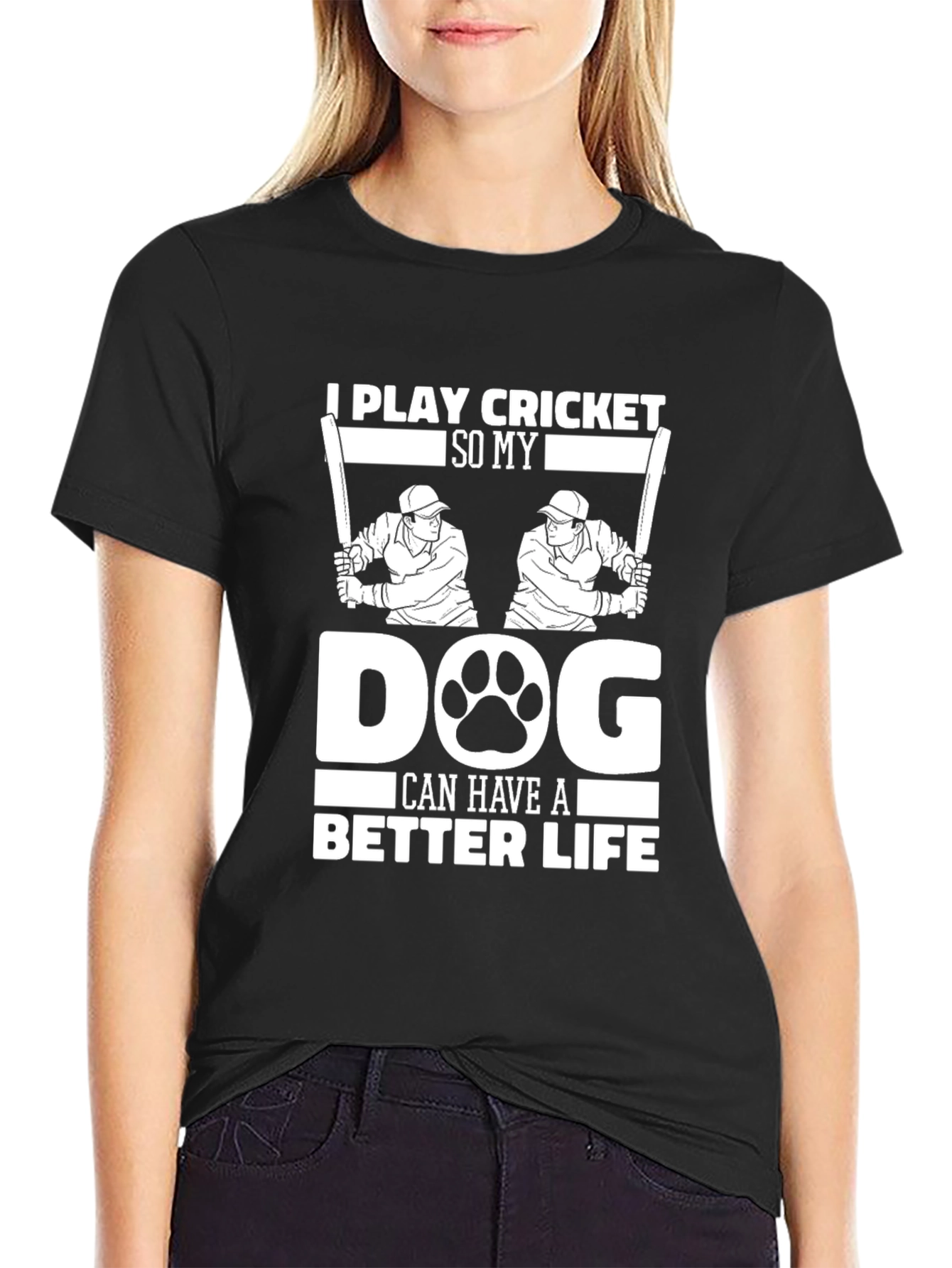 Black Cricket & Dog Lover T-Shirt - Better Life view 2