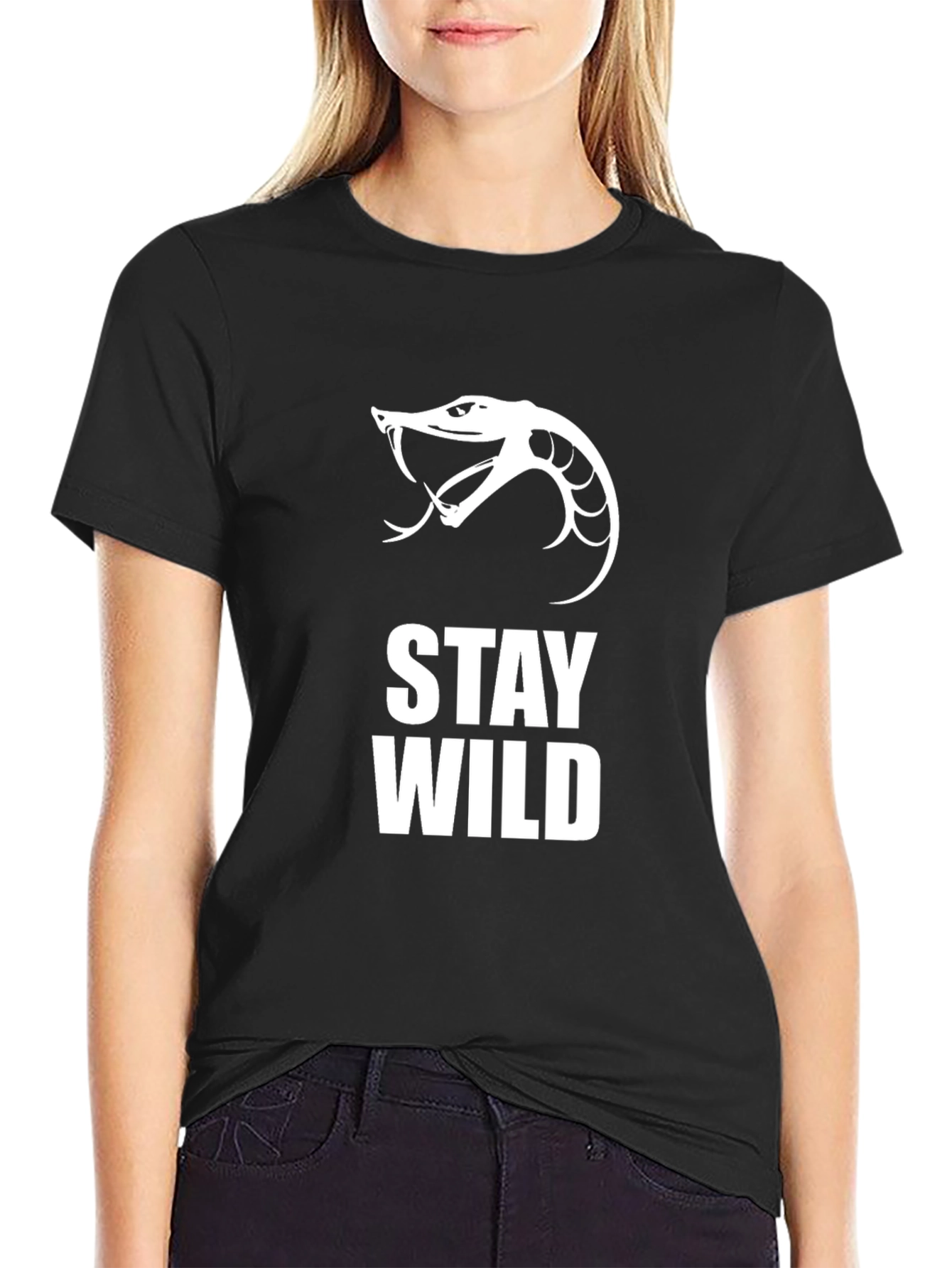 Black Stay Wild Snake Graphic Tee - Black Cotton view 2