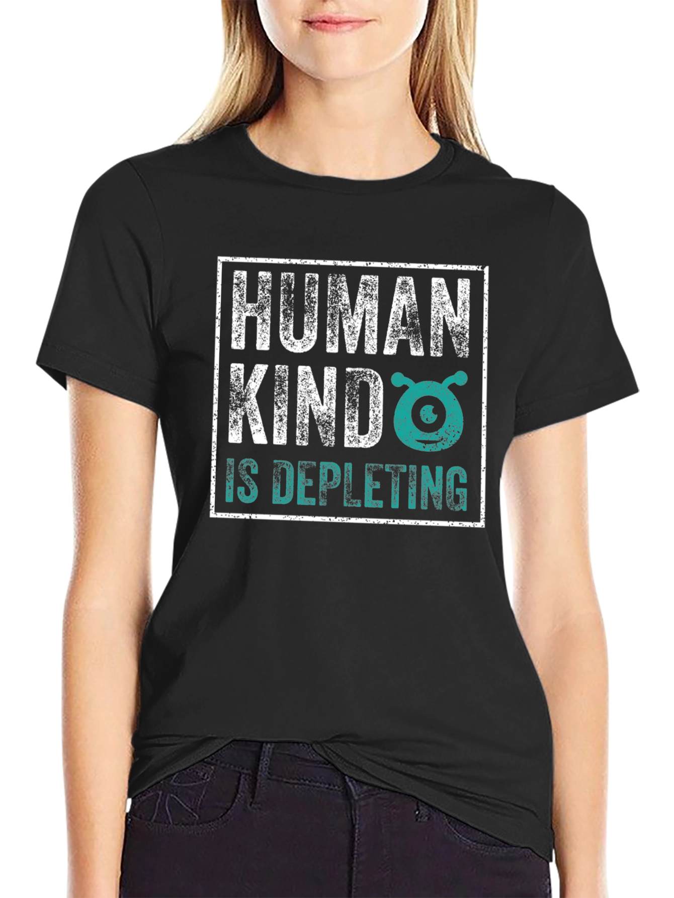 Black Humankind Alien Graphic Tee - Dark Humor T-Shirt view 2