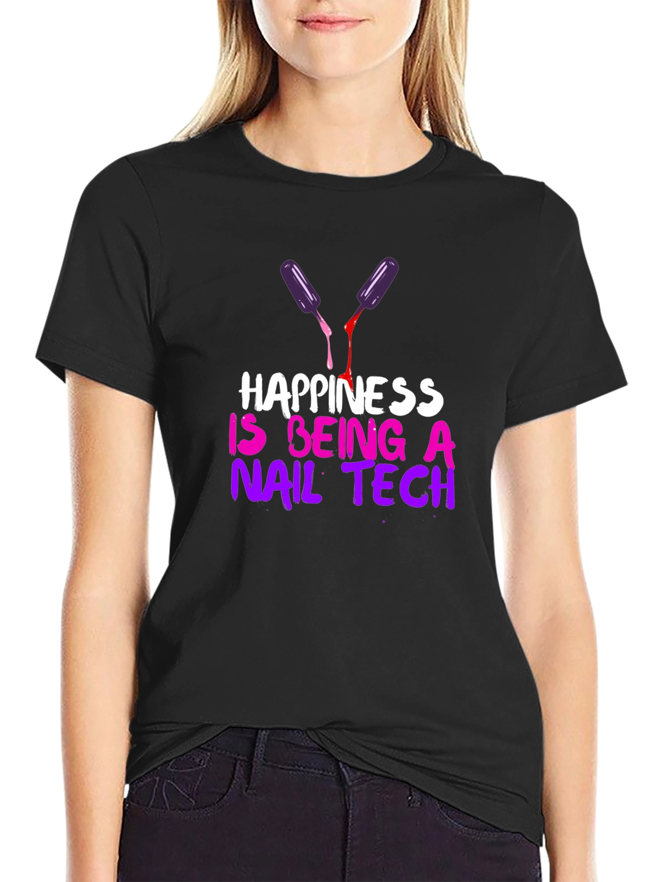 Black Happiness is Being a Nail Tech T-Shirt view 2