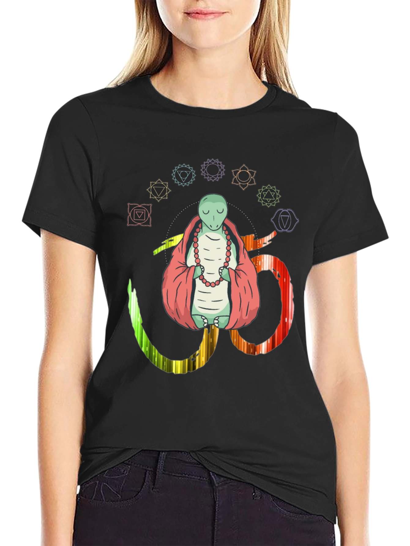 Black Meditating Lizard Om Yoga Chakra T-Shirt view 2