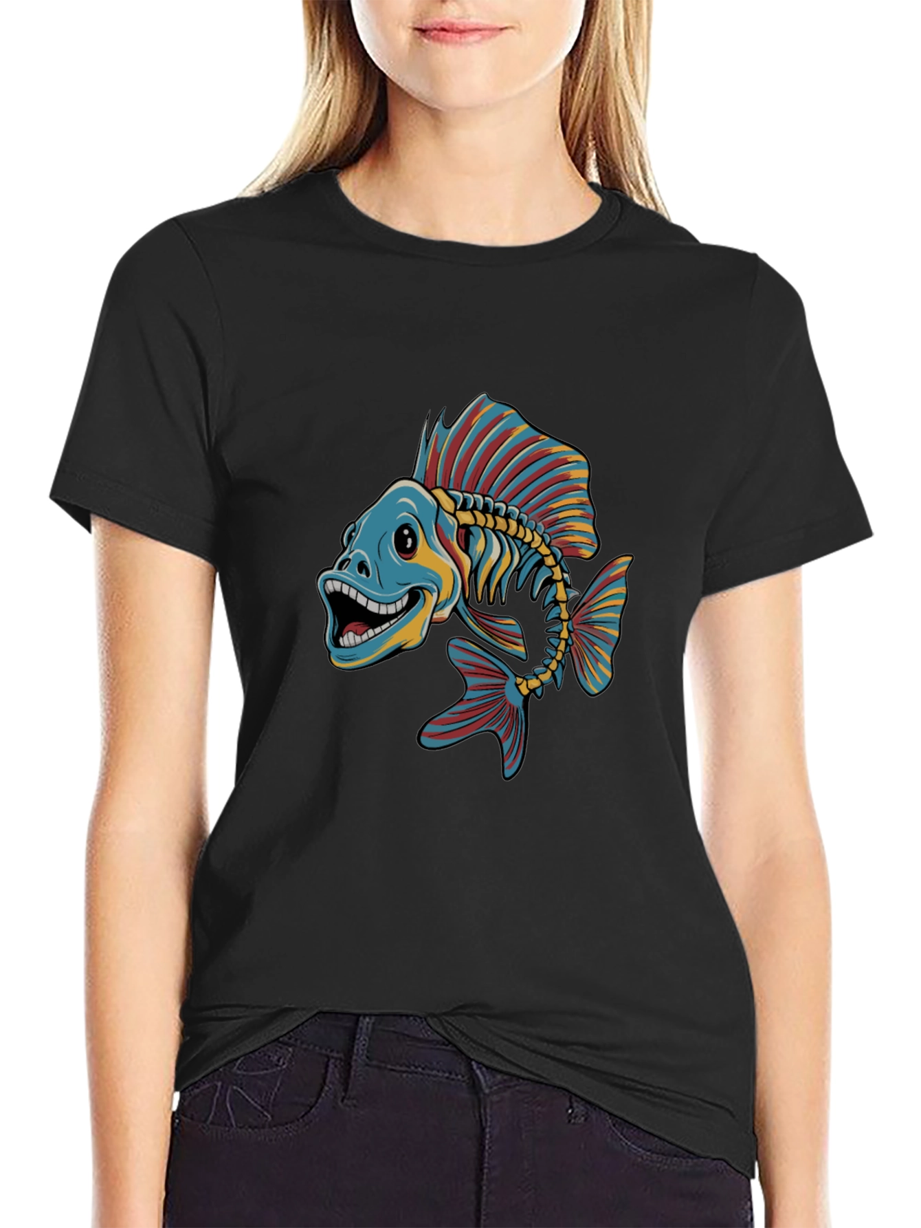 Black Cool Fishbone Graphic Tee - Black Cotton Shirt view 2
