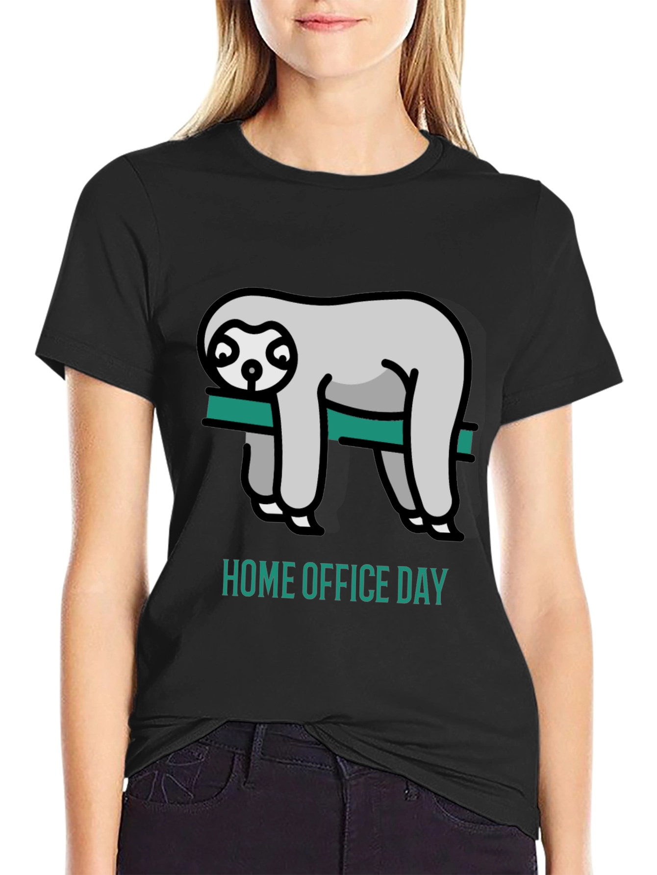 Black Home Office Day Sloth Graphic Tee view 2