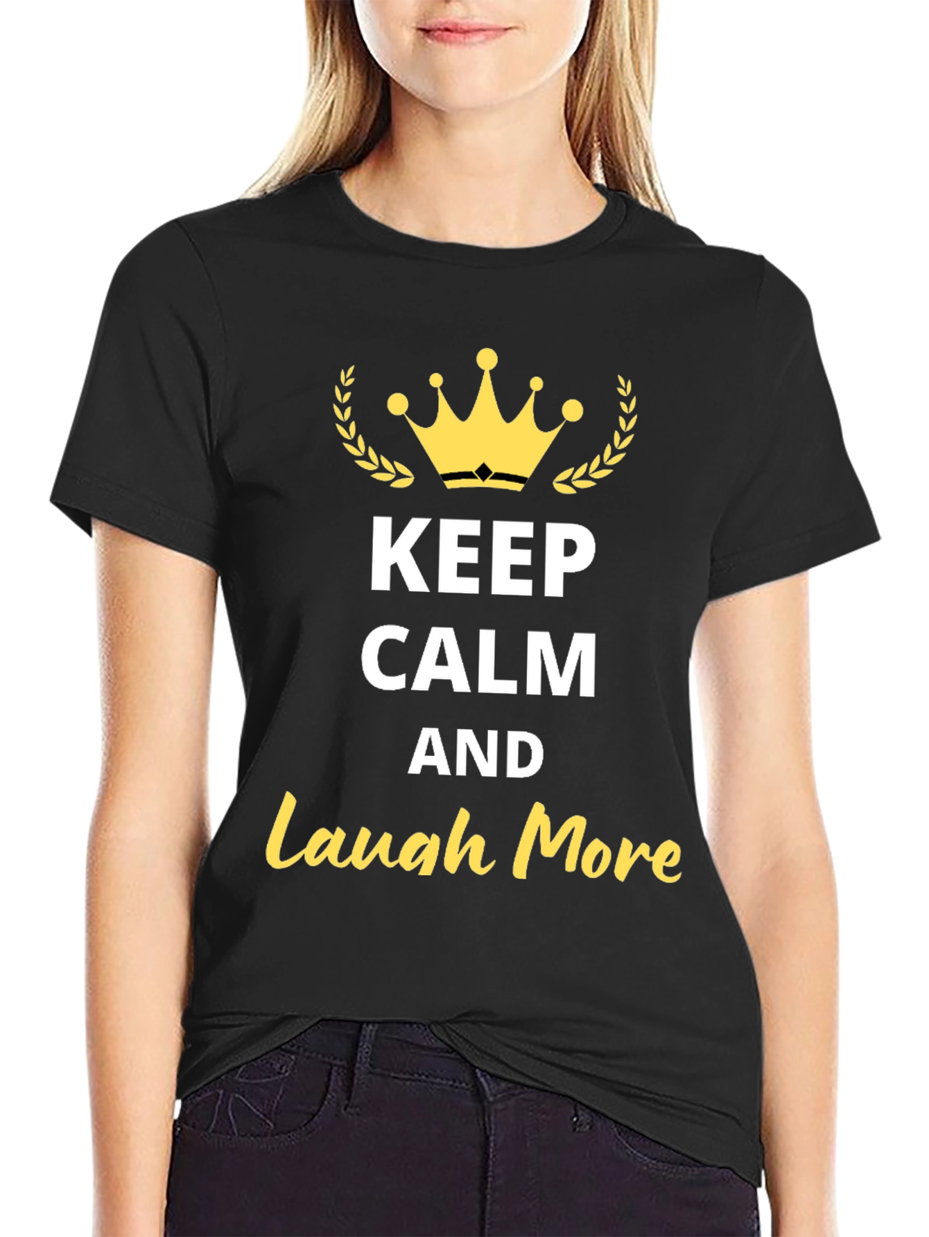 Black Keep Calm Laugh More Graphic Tee view 2