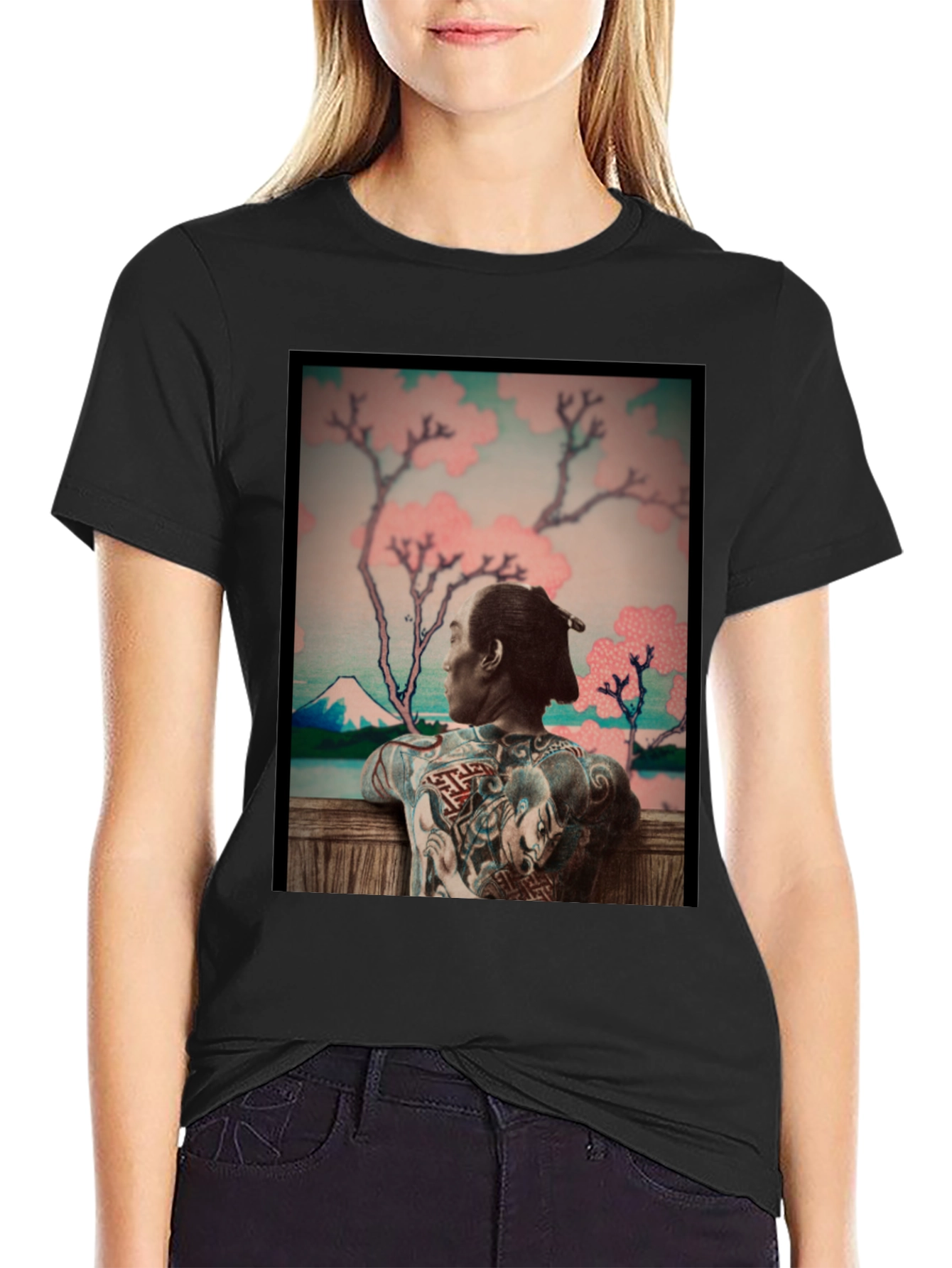 Black Japanese Art Tattoo T-Shirt - Unique Graphic Tee view 2