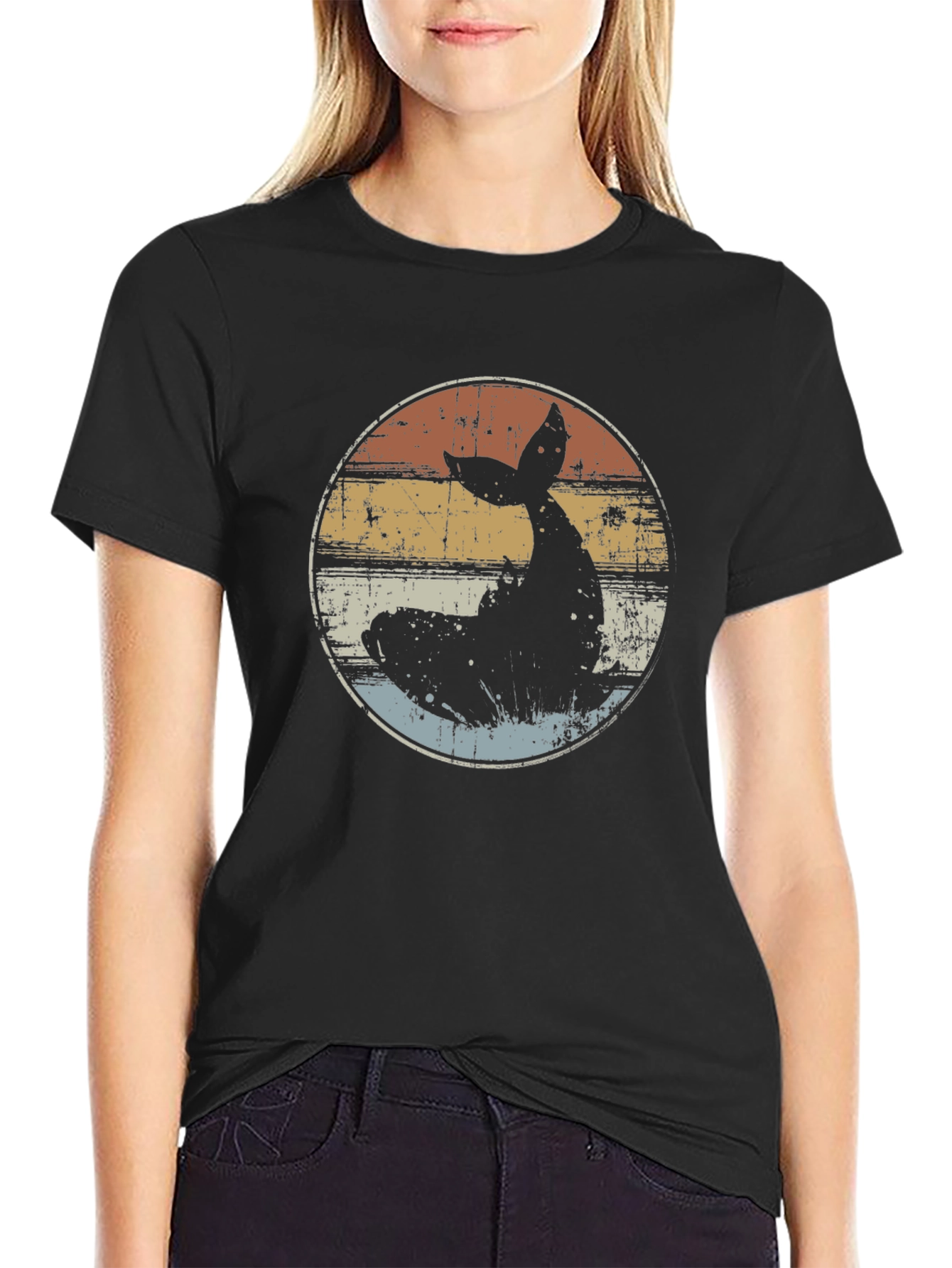 Black Retro Whale Tail Graphic T-Shirt - Black view 2