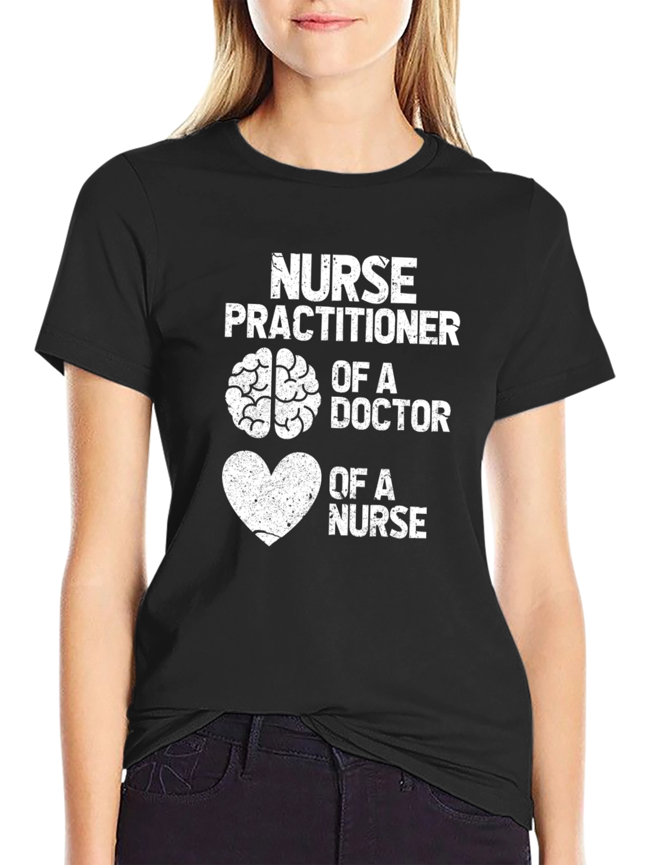 Black Nurse Practitioner Brain Heart T-Shirt view 2
