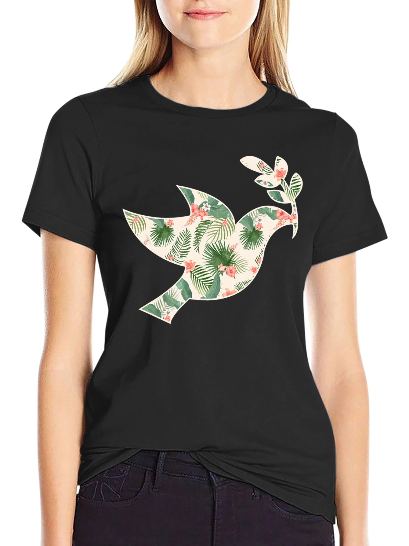 Black Tropical Dove Graphic Tee - Men's Black T-Shirt view 2