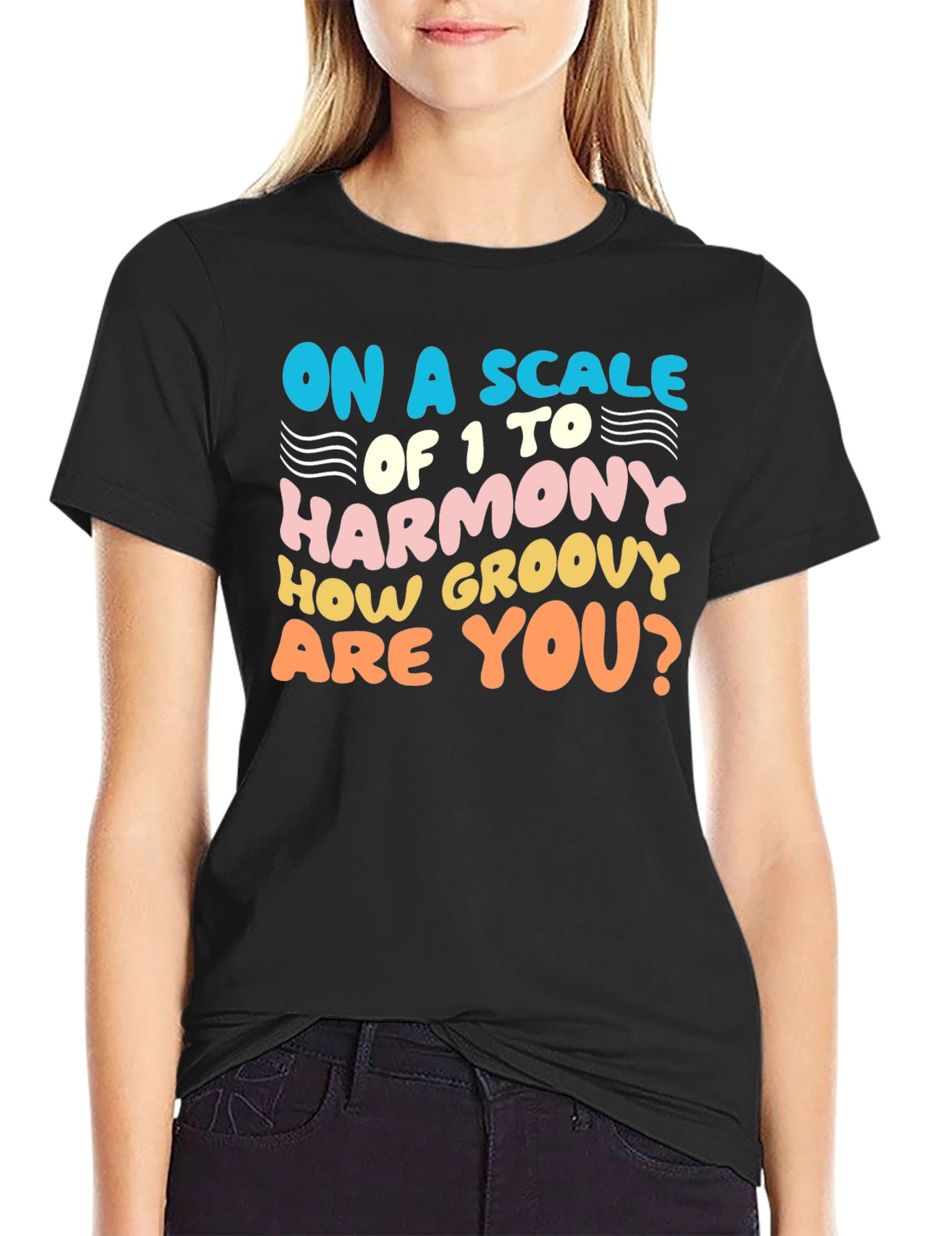 Black Groovy Harmony T-Shirt - Fun Retro Style view 2