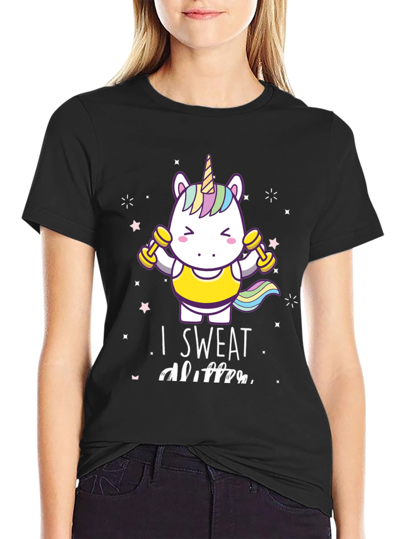 Black Unicorn Gym T-Shirt - "I Sweat Glitter" view 2