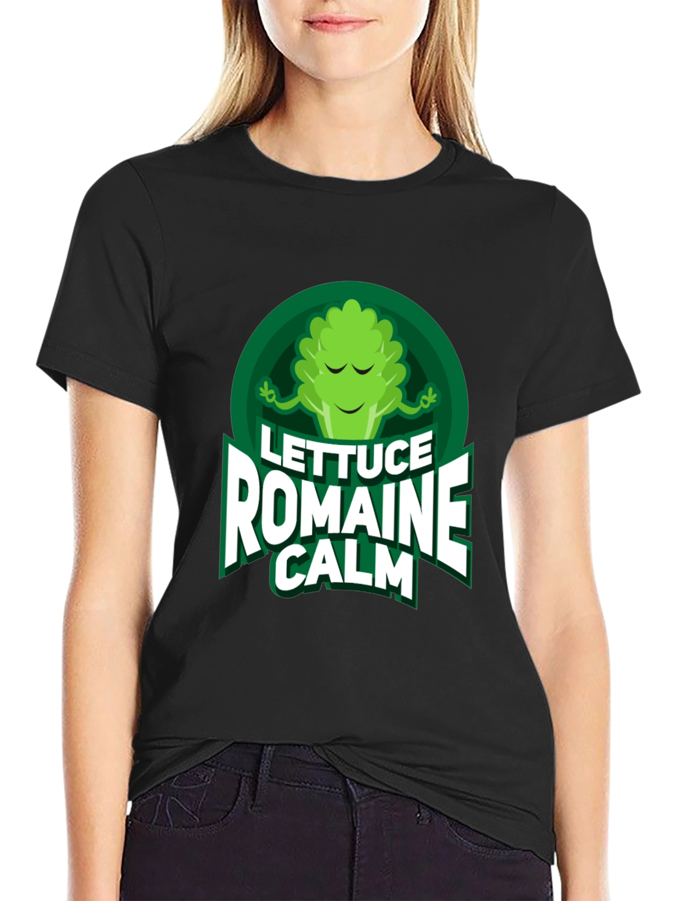 Black Lettuce Romaine Calm T-Shirt - Funny Vegan Tee view 2