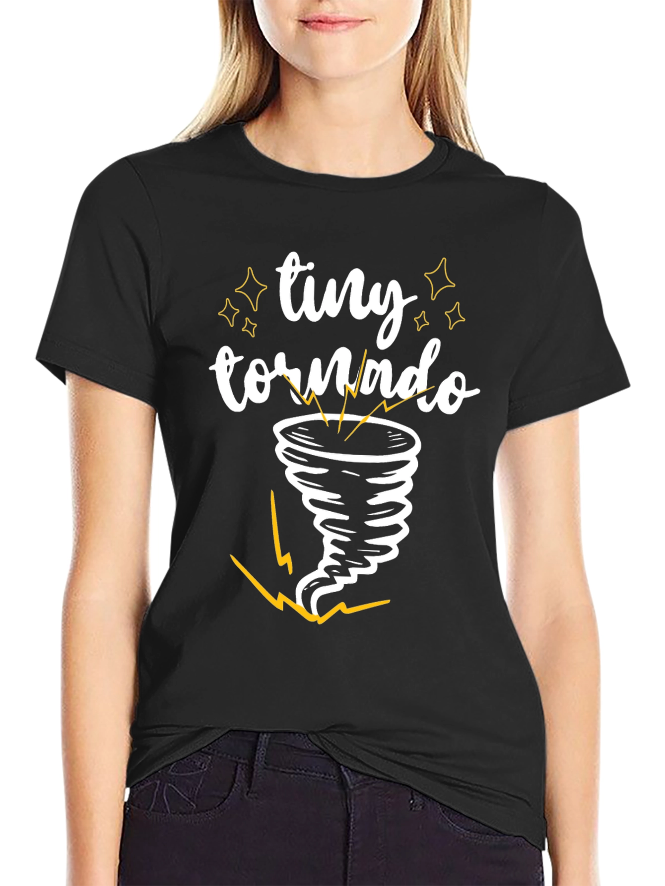Black Tiny Tornado Graphic Tee - Black Cotton T-Shirt view 2