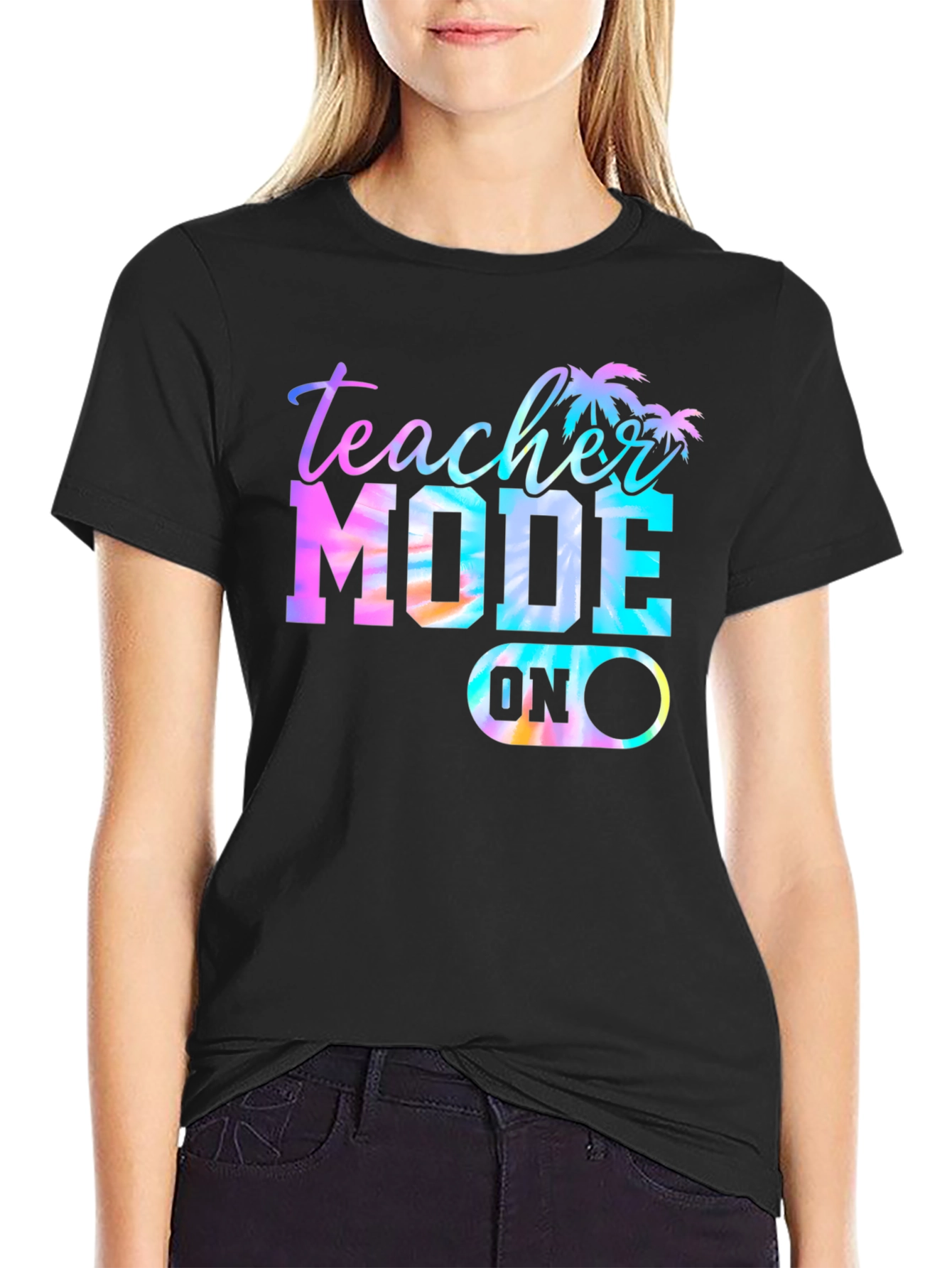 Black Teacher Mode On Tie-Dye Graphic T-Shirt view 2