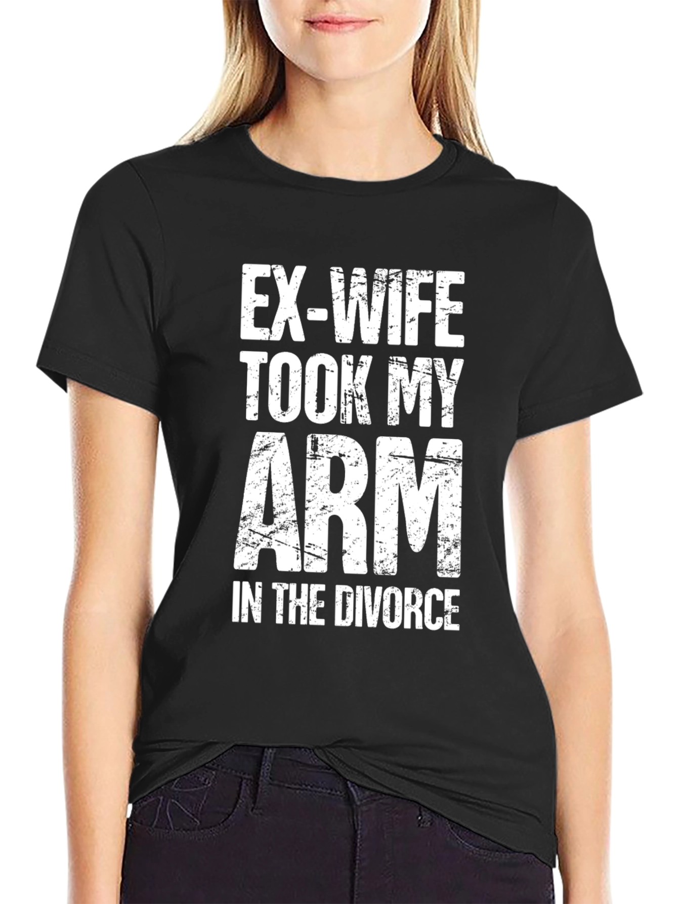 Black Humorous Divorce T-Shirt: Ex-Wife Took My Arm view 2