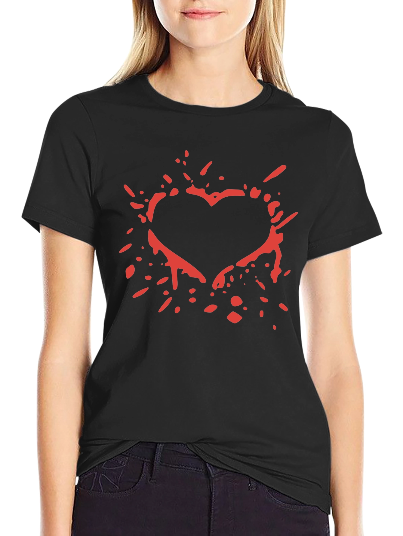 Black Red Splatter Heart Graphic T-Shirt view 2