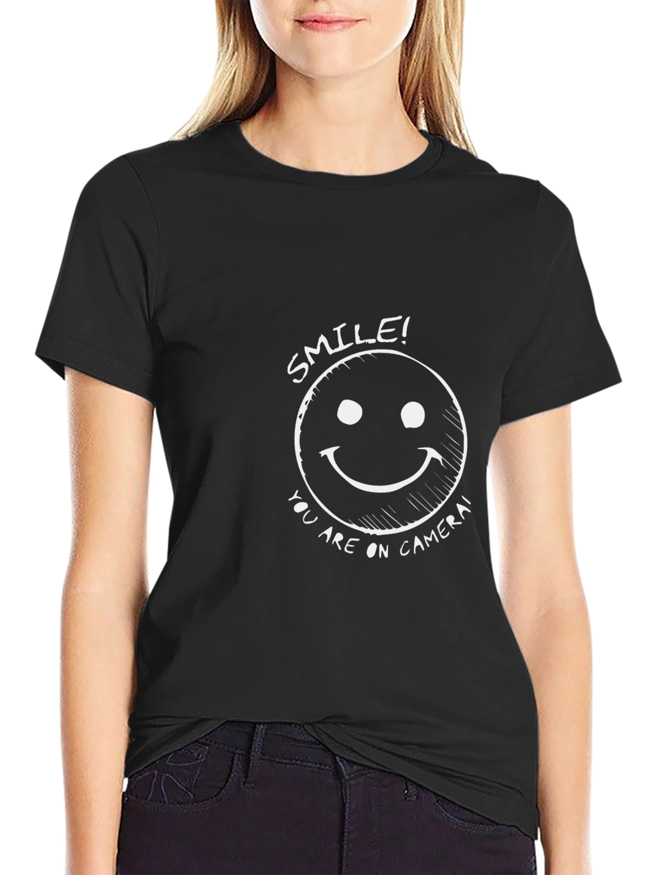 Black Smile! You Are On Camera Black T-Shirt view 2