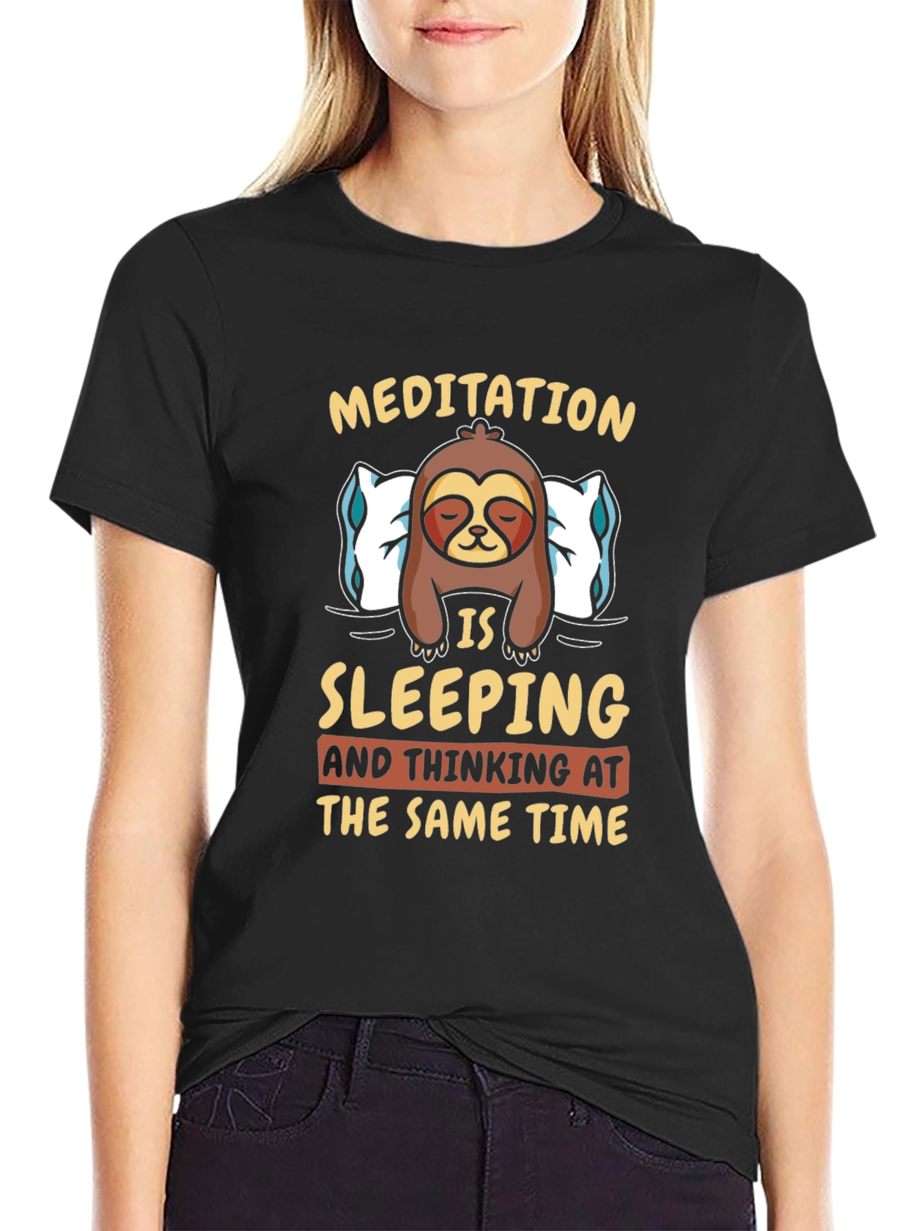 Meditation Sloth Graphic Tee: Sleeping & Thinking T-Shirt - 2