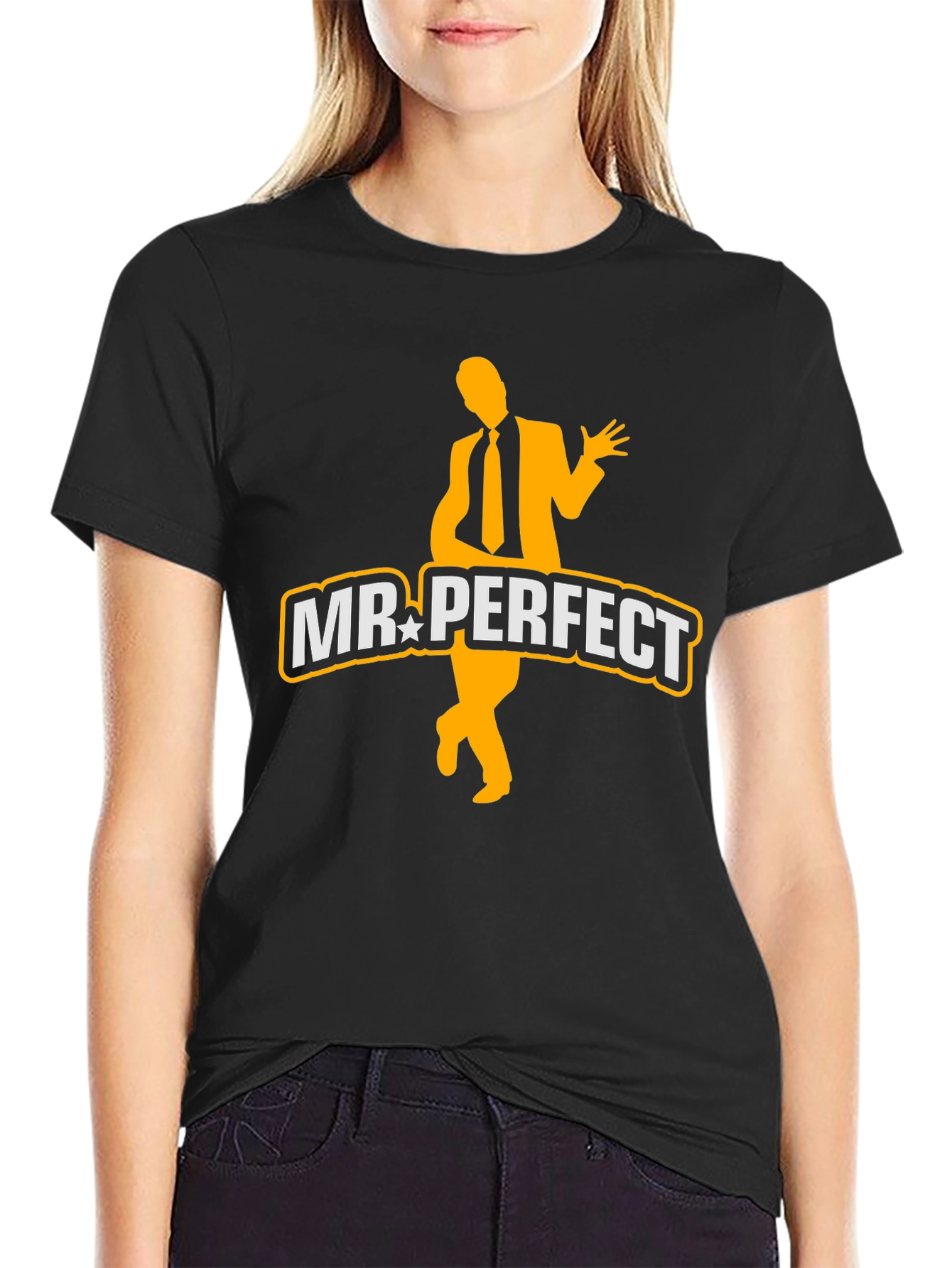 Black Mr. Perfect Graphic Tee - Black Cotton Blend T-Shirt view 2