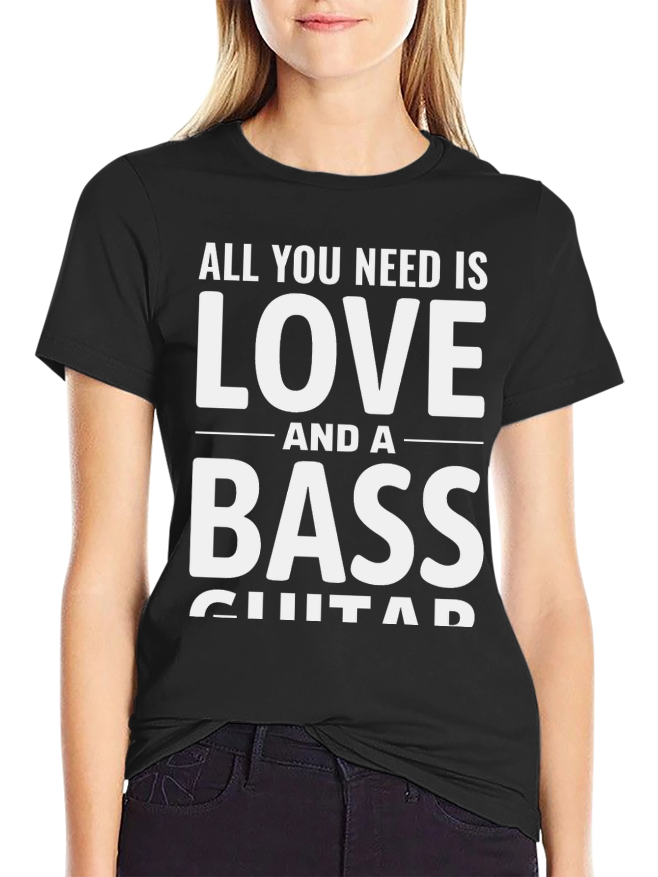 Black Love and Bass Guitar Black T-Shirt - Musician Tee view 2