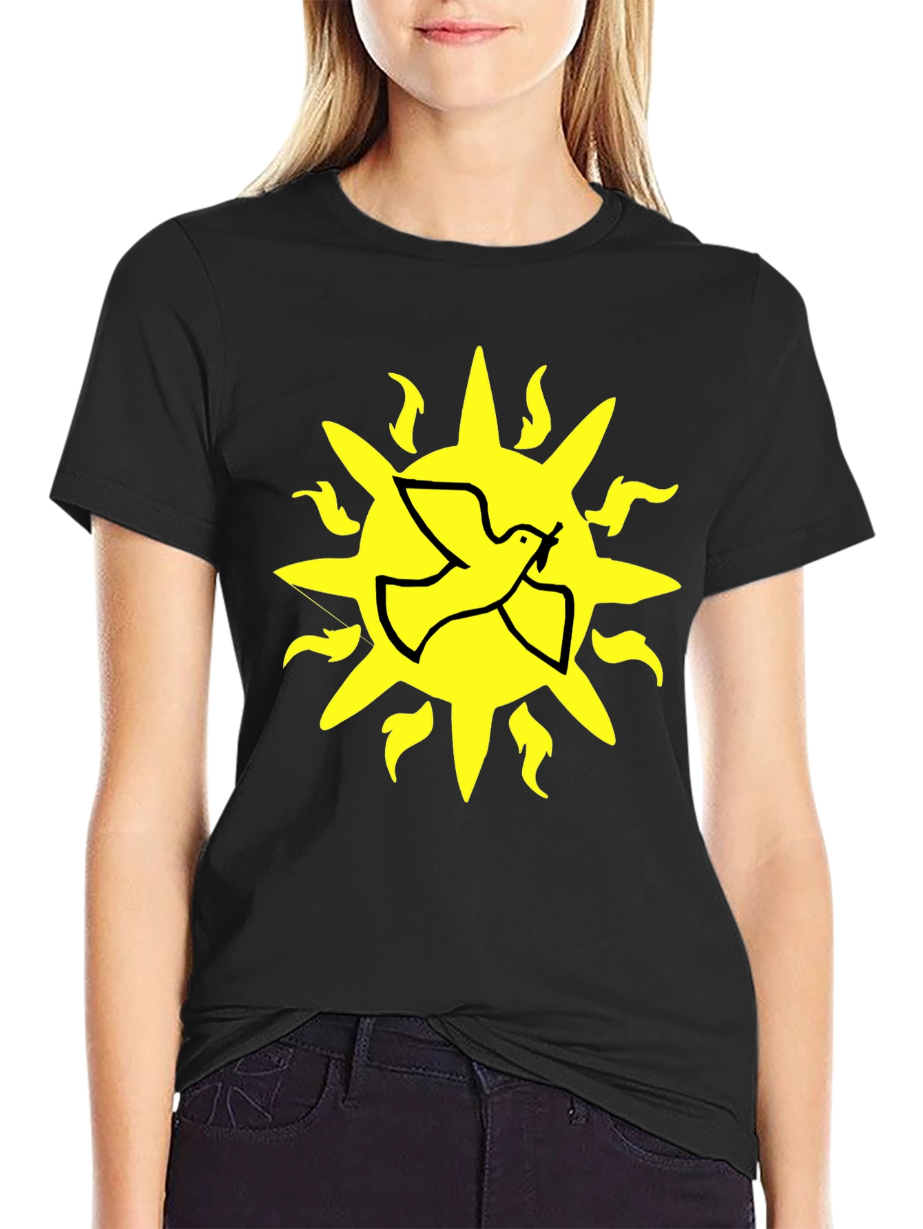 Black Dove Sun Graphic T-Shirt - Black Cotton Blend view 2