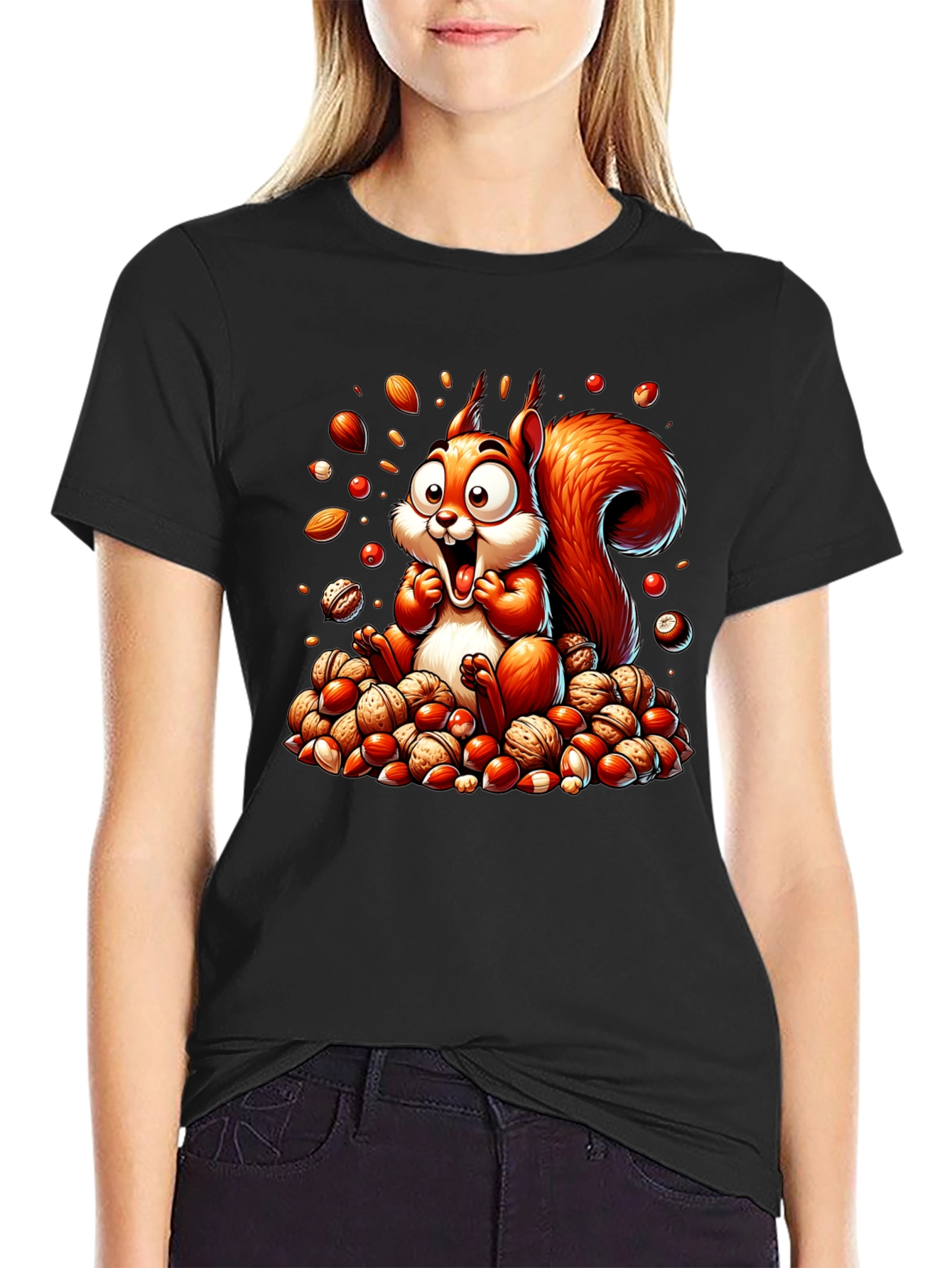 Black Squirrel Nut Lover T-Shirt - Cartoon Design view 2
