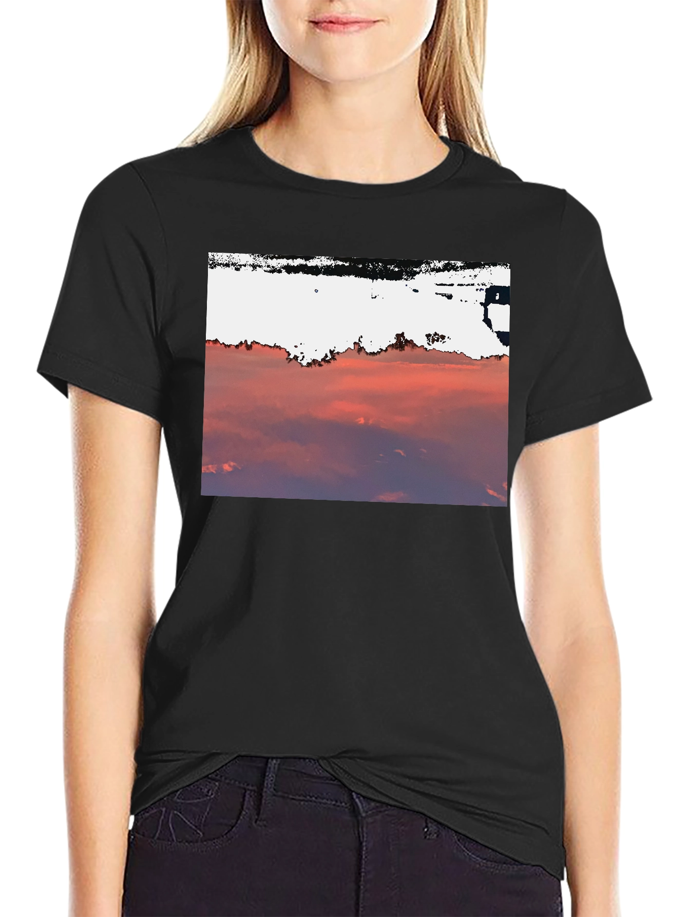 Black Sunset Sky Graphic Tee - Black Cotton Blend view 2