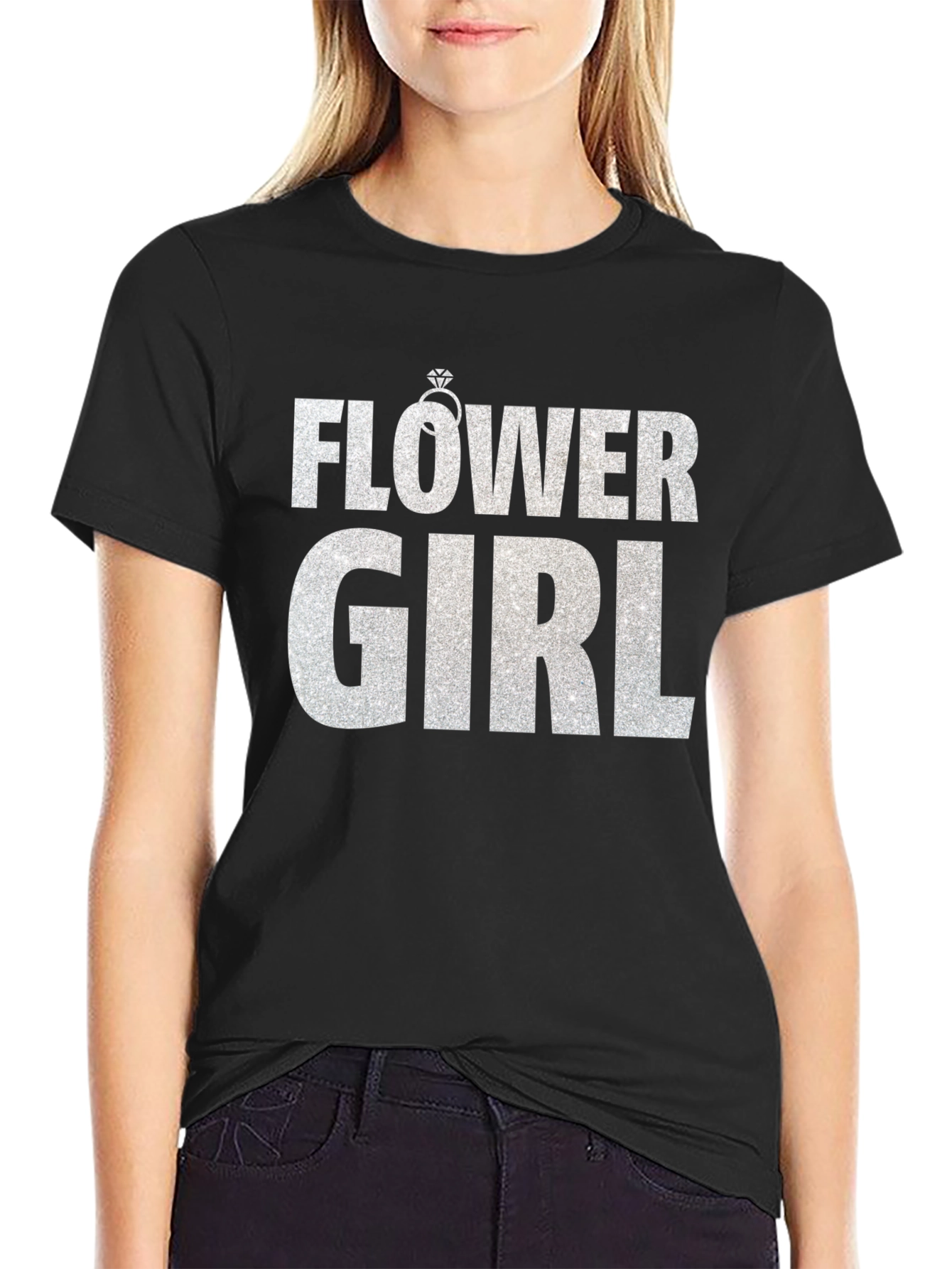 Black Flower Girl T-Shirt - Wedding Party Tee view 2