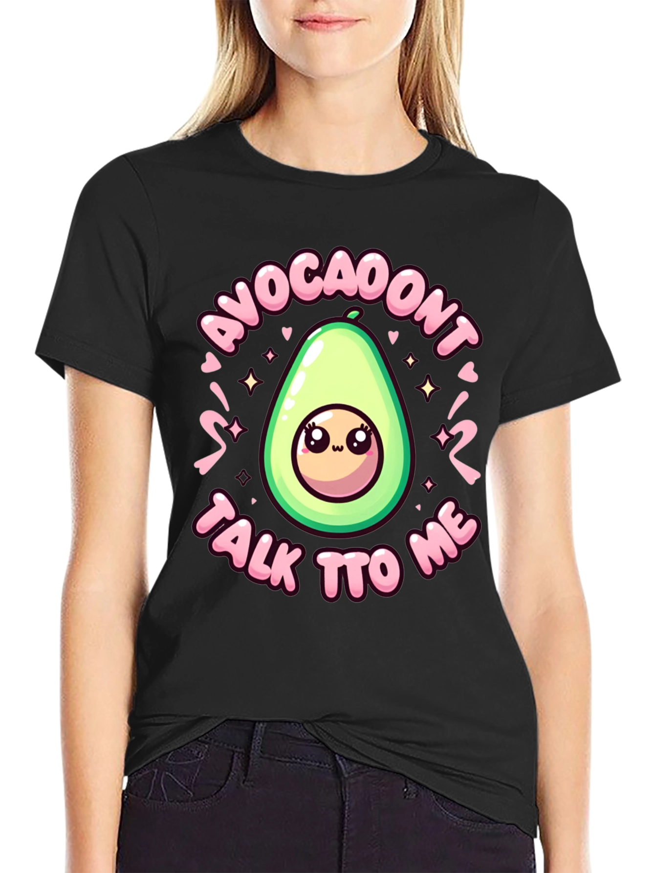 Black Cute Avocado Cartoon S'Avoca-Don't Talk To Me Black T-Shirt view 2