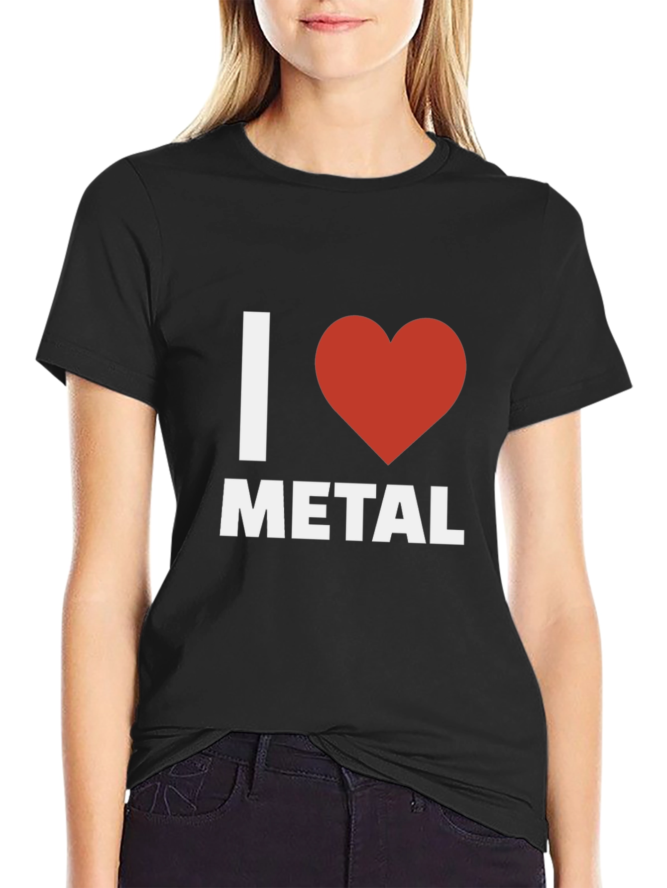 Black I Heart Metal Graphic Tee - Black Cotton T-Shirt view 2