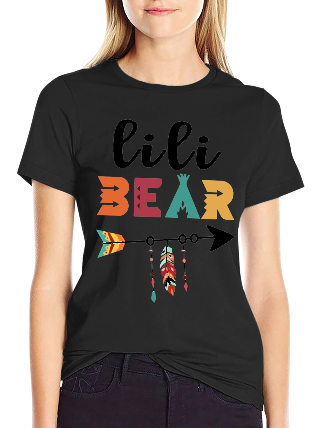 Black Lili Bear Arrow Graphic Tee - Black Cotton Blend Shirt view 2
