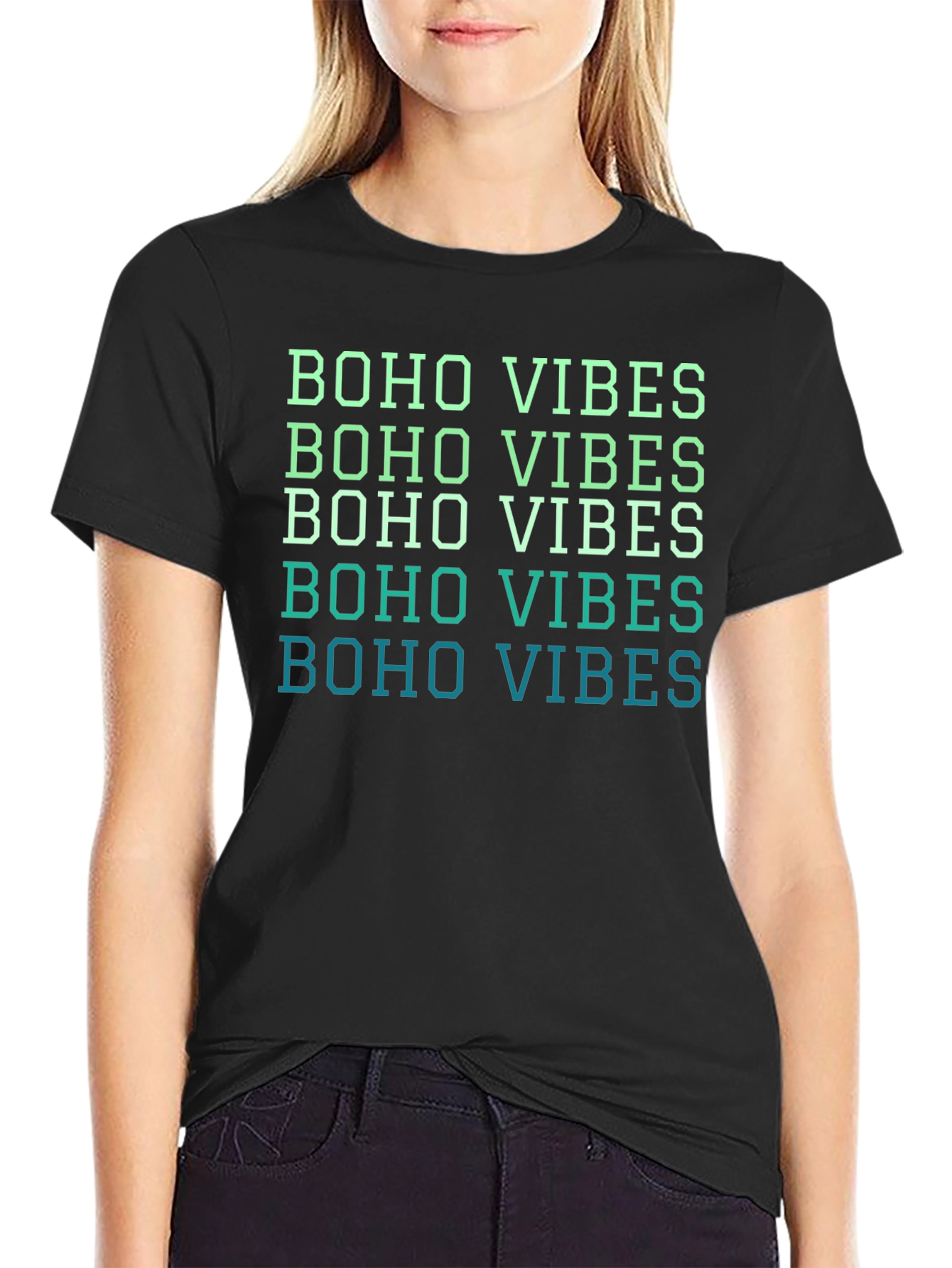 Black Boho Vibes Graphic Tee - Relaxed Fit Black T-Shirt view 2