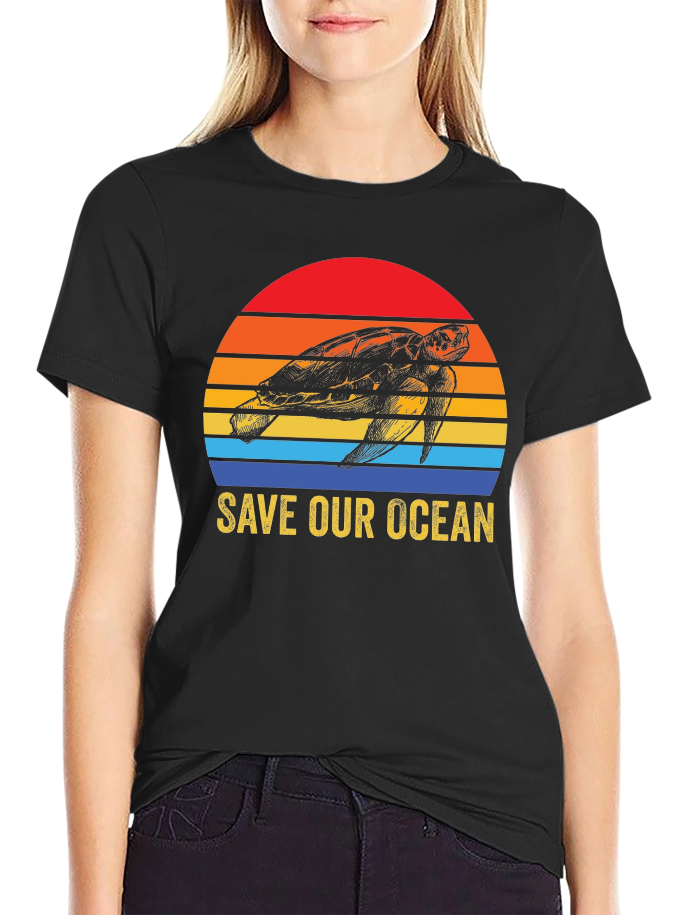 Black Save Our Ocean Turtle Graphic T-Shirt view 2