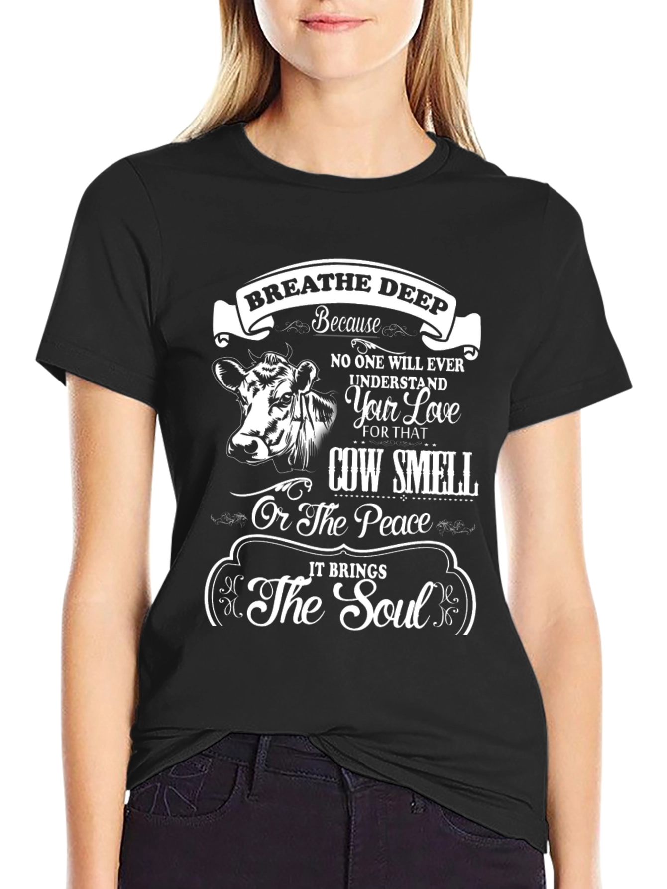 Black Breathe Deep Cow T-Shirt view 2