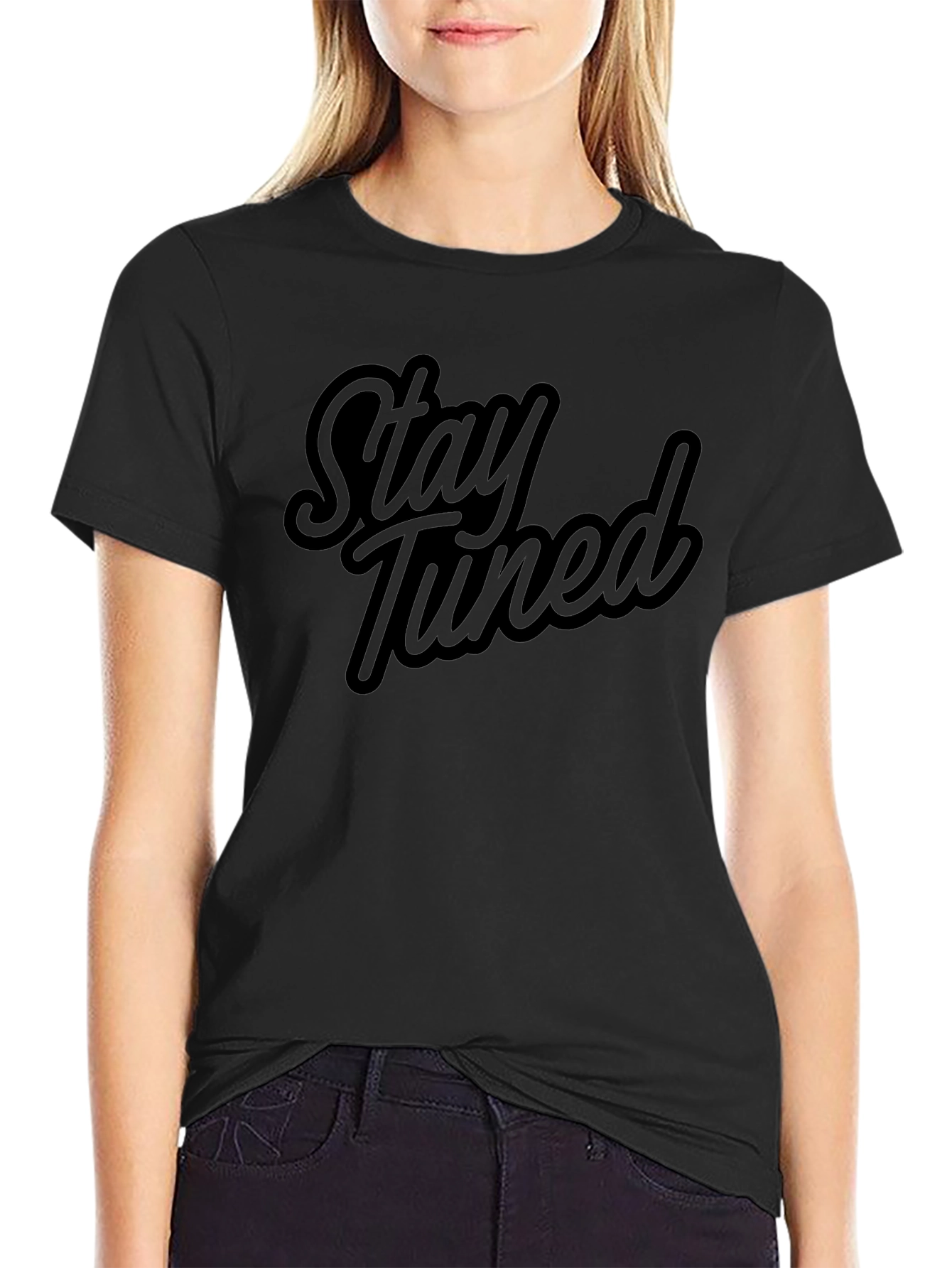 Black Stay Tuned Black Graphic T-Shirt - Casual Style view 2