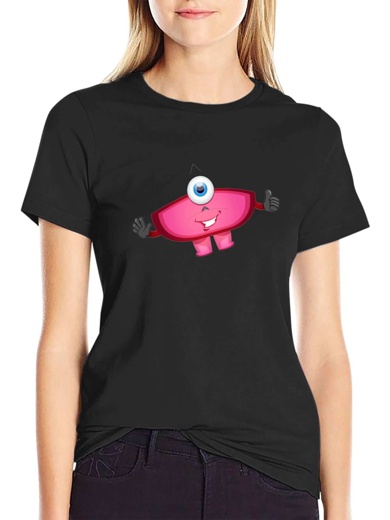 Black Funny One-Eyed Monster Graphic Tee - Black view 2
