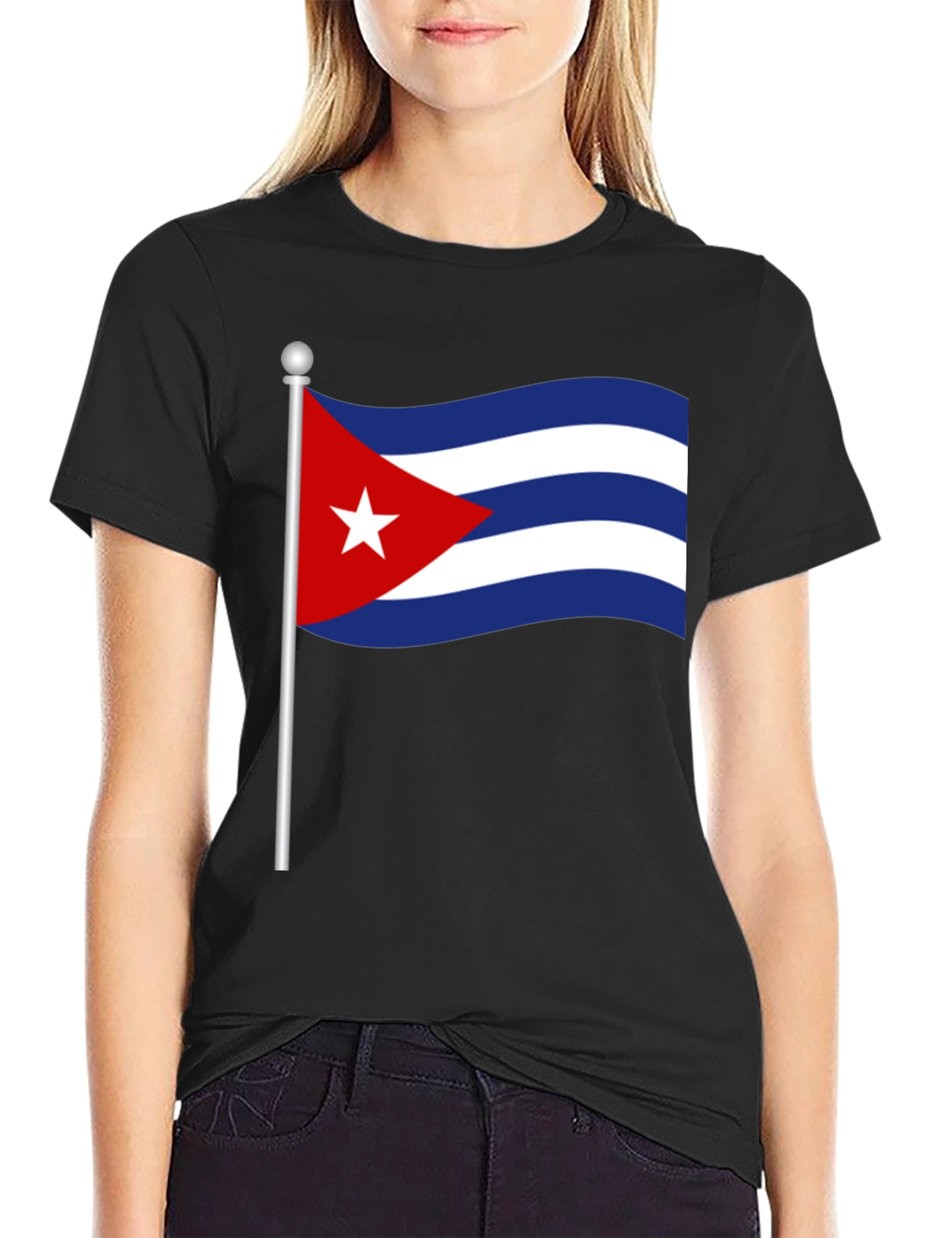 Black Cuba Flag T-Shirt - Black Crew Neck Tee view 2